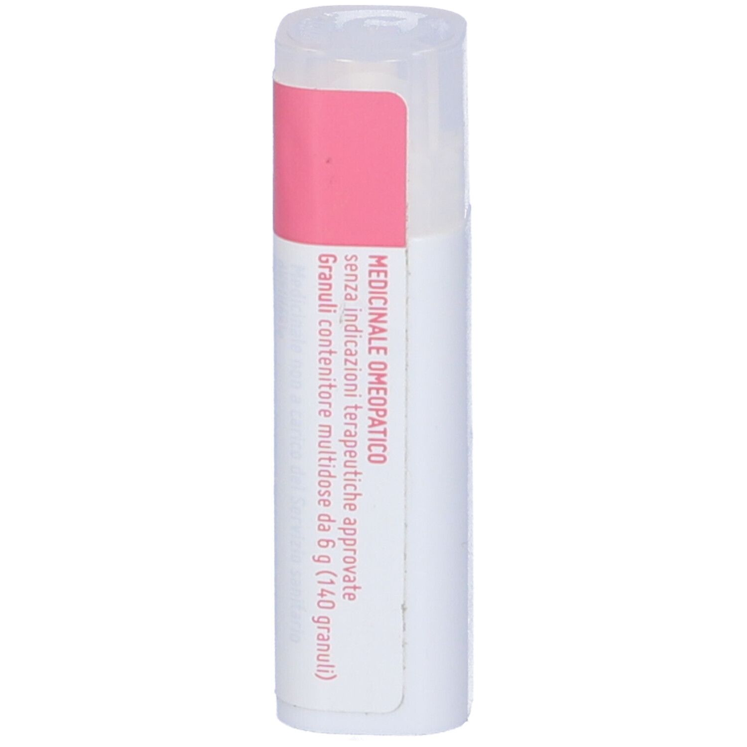 Confezione cilindrica con etichetta rosa. Testo: Prodotto medico, globuli. Cemon.