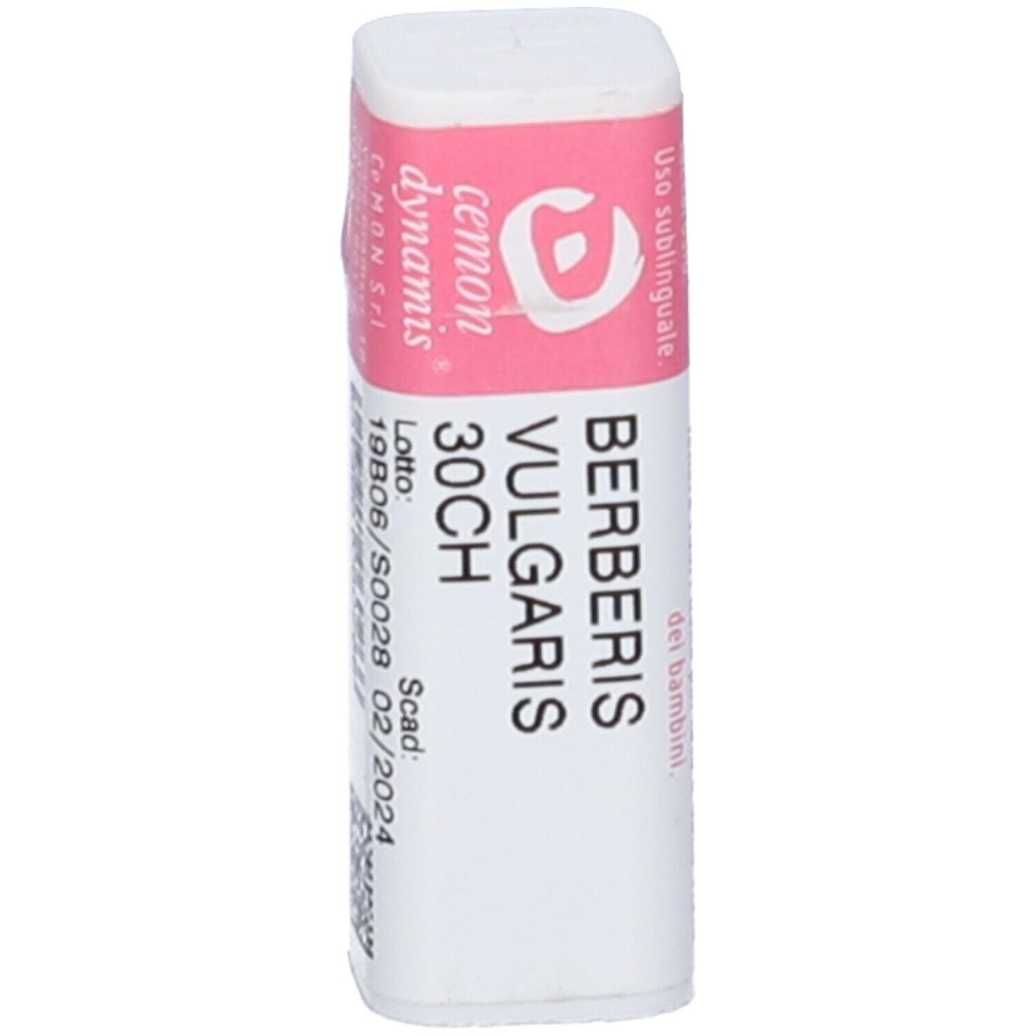 Confezione rettangolare bianca con etichetta rosa. Scritta: Berberis Vulgaris 30CH.