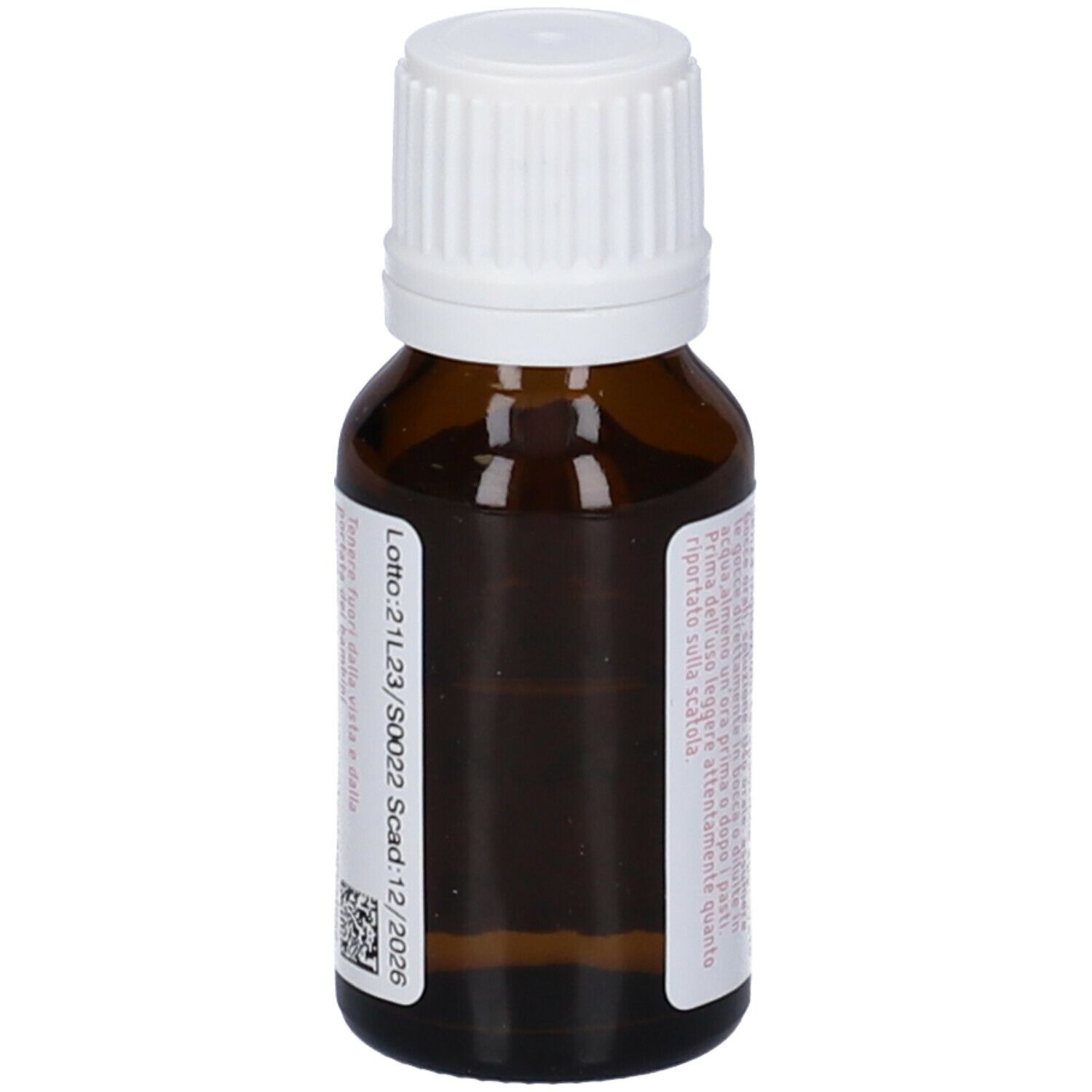 Flacone in vetro marrone con tappo a vite bianco. Scritta: Histaminum dynamis 30 CH. Etichetta rosa con logo.