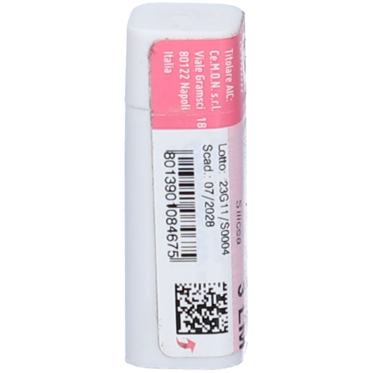Confezione cilindrica con etichetta rosa. Scritta: Silicea 3 LM, dynamis. Codice a barre e QR.