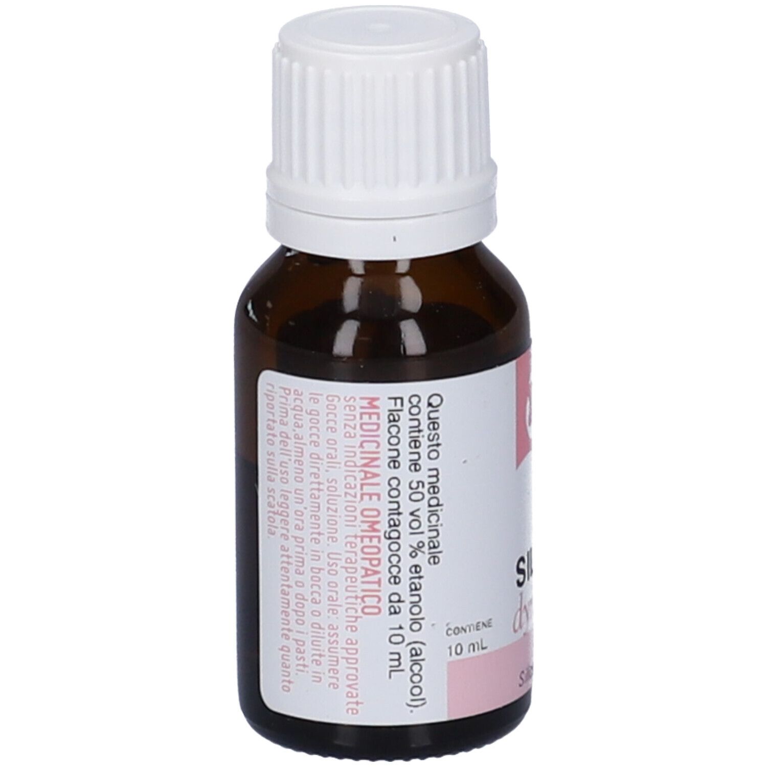 Flacone in vetro marrone con tappo bianco. Scritta: Silicea dynamis 3 LM, 10 ml.