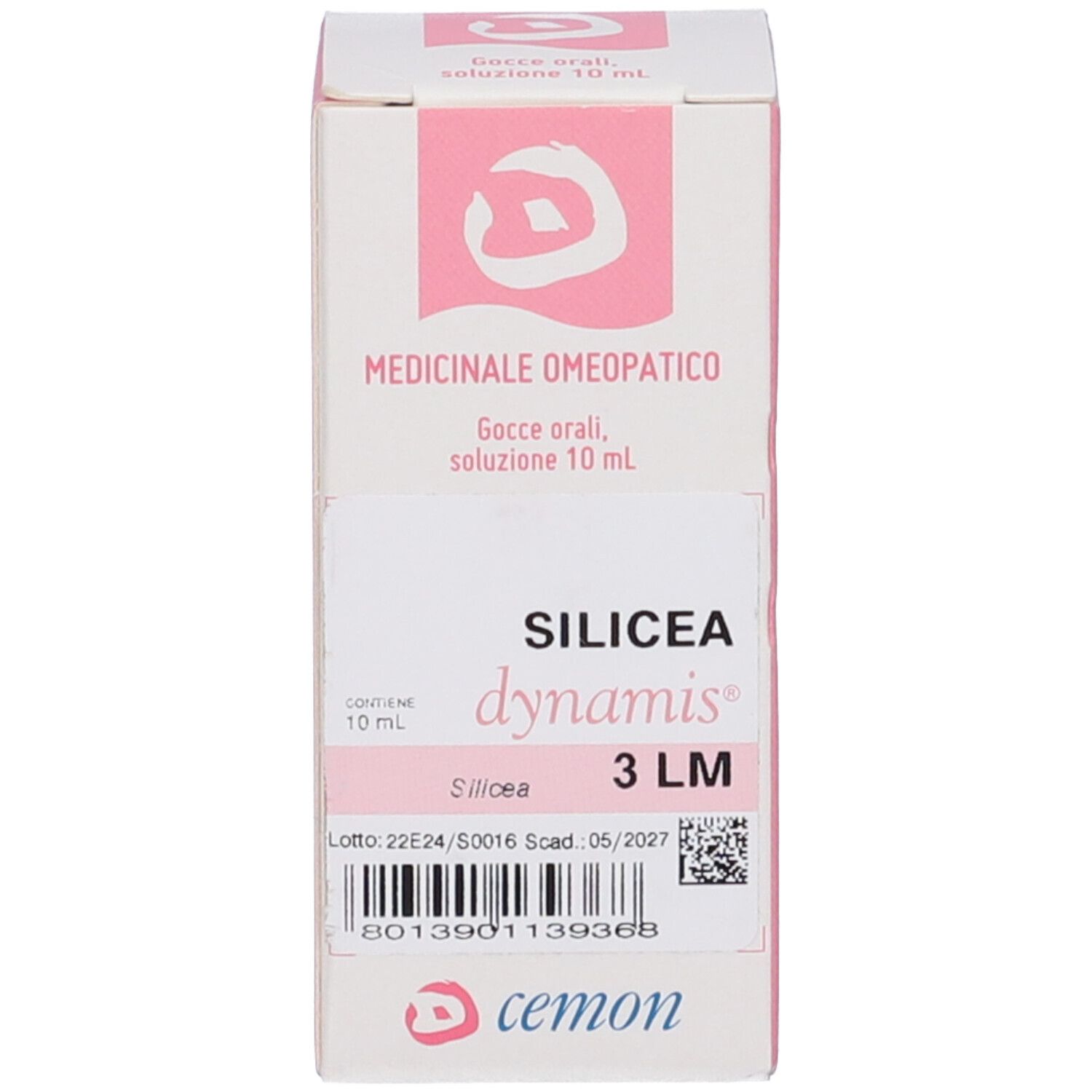 Scatola con scritta: Silicea dynamis 3 LM, 10 ml, cemon.