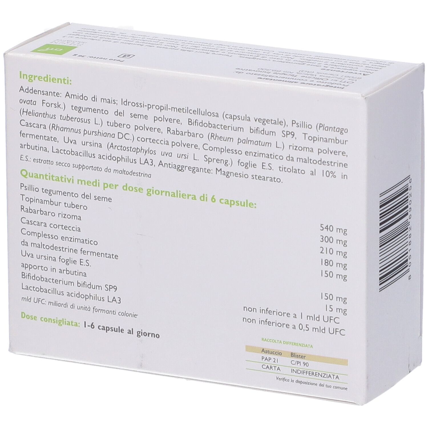 Retro della scatola Neolax con ingredienti e informazioni nutrizionali.