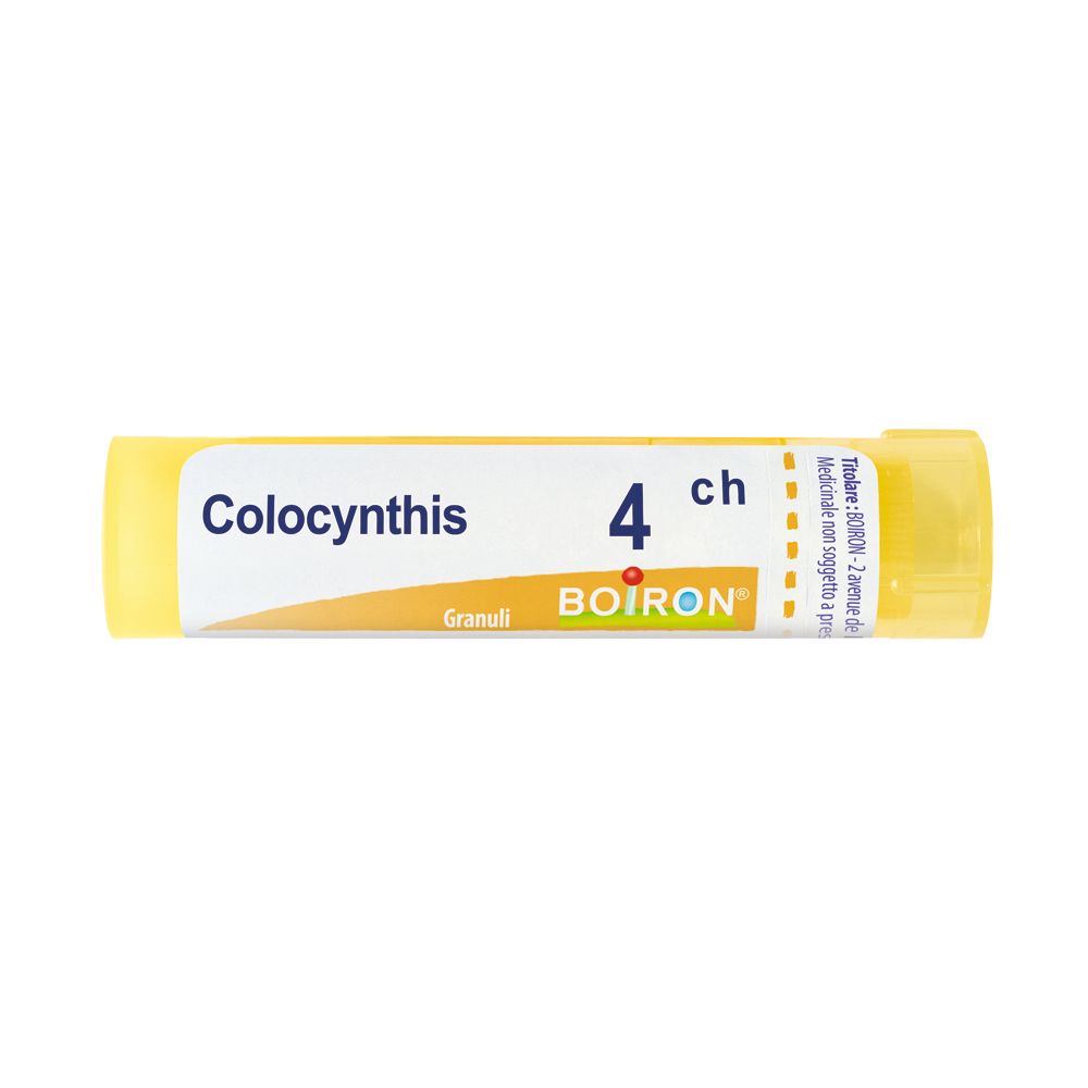 Tubo giallo con scritta Colocynthis 4 ch e BOIRON. Contiene granuli.