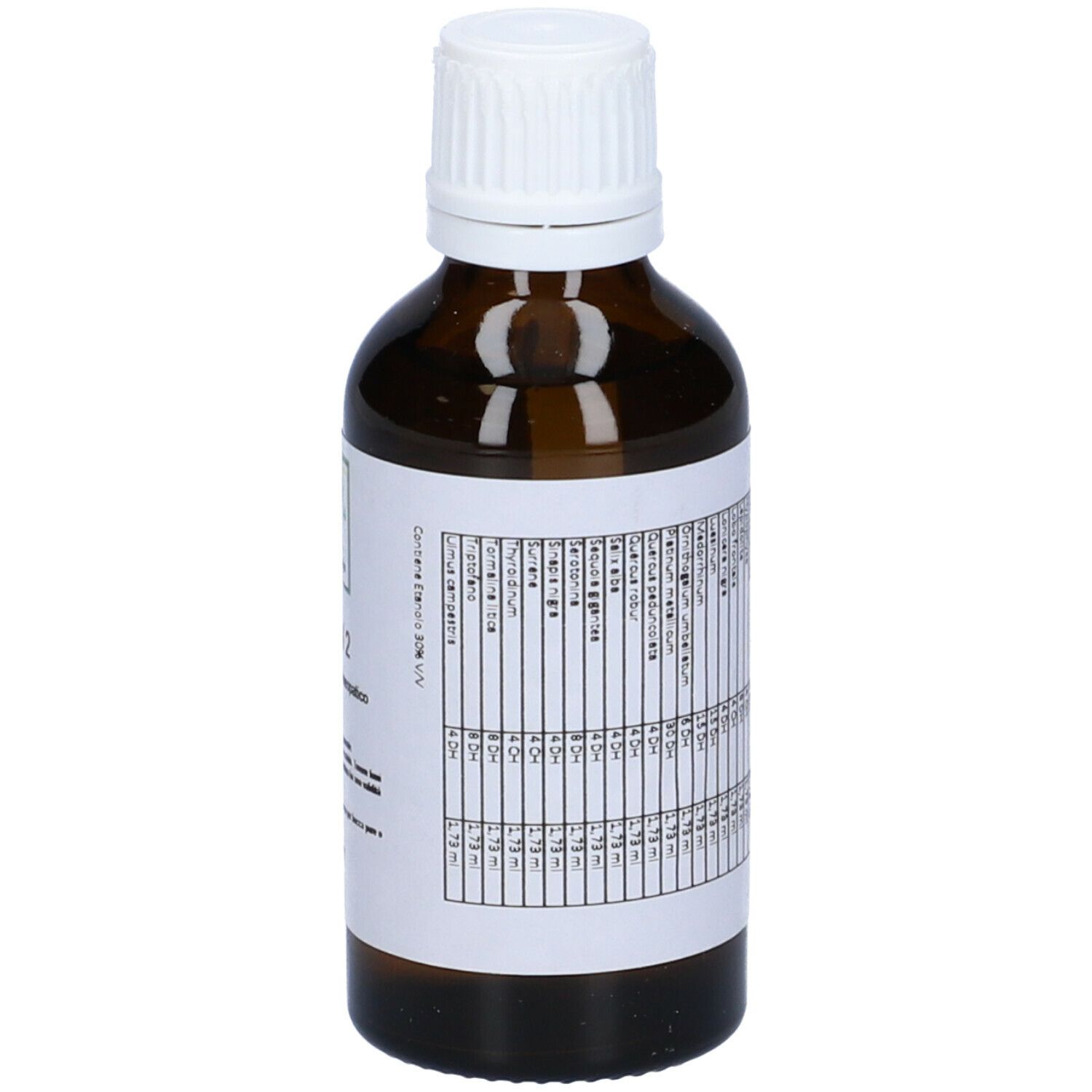 Flacone di vetro marrone con tappo bianco. Etichetta con testo. SIN 2, Medicinale omeopatico. Logo. Liquido visibile.