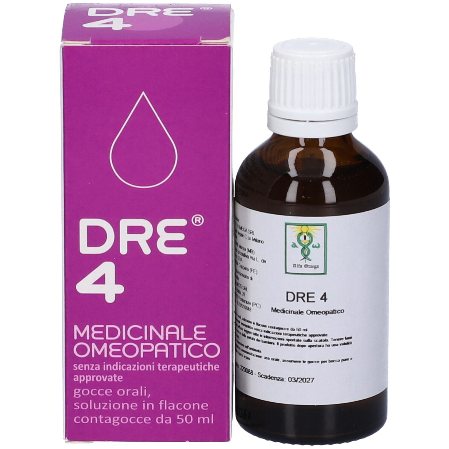 Confezione del prodotto: scatola viola con nome e logo. Contiene un flacone marrone.