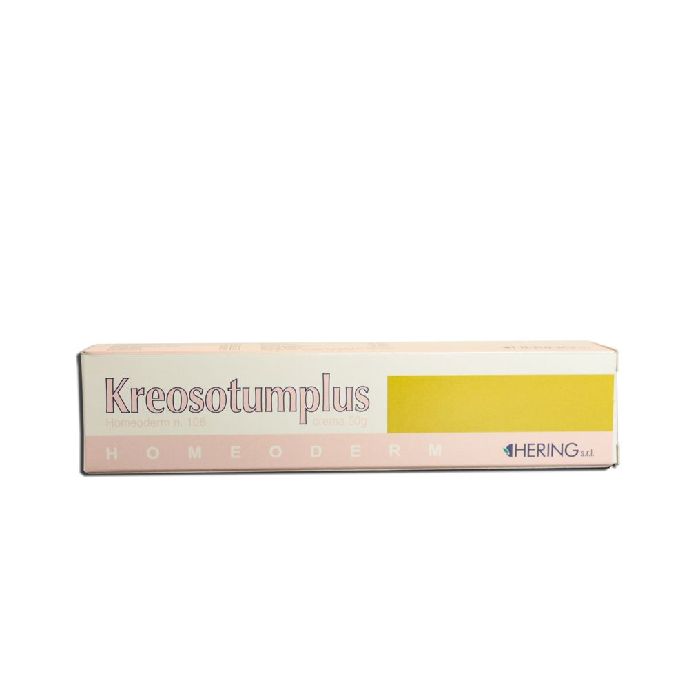 Scatola di crema con scritta Kreosotumplus e logo Hering. Striscia gialla sulla confezione.