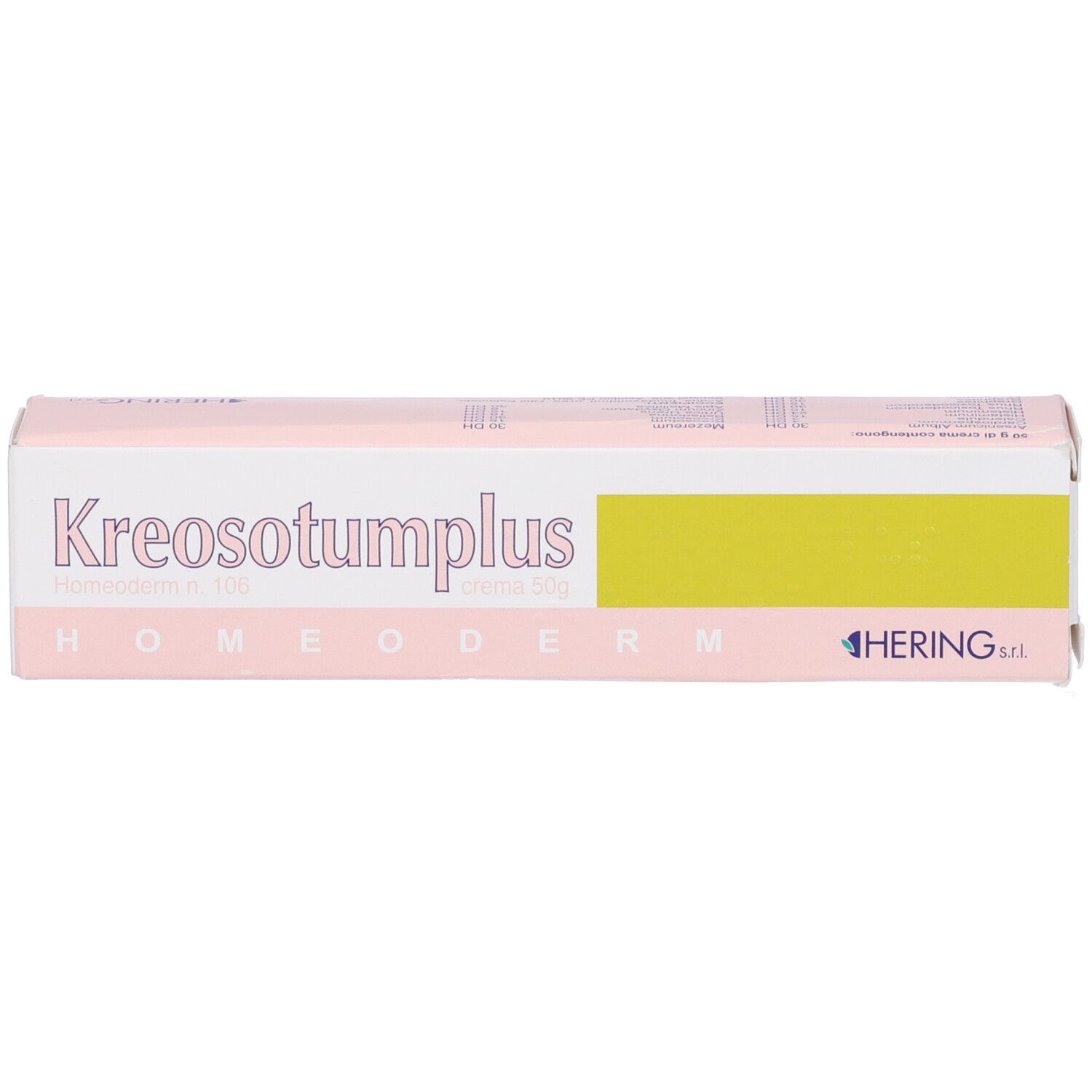 Scatola di crema con scritta Kreosotumplus e logo Hering. Striscia gialla sulla confezione.