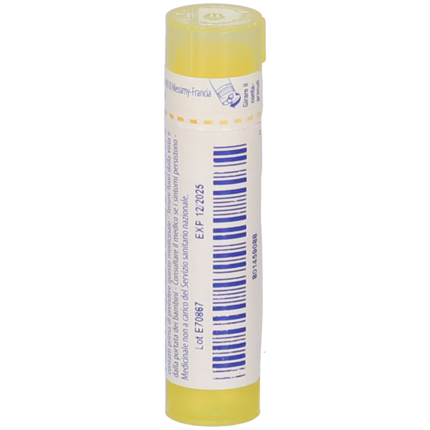 Tubo giallo con "Iodum 4 ch" e logo Boiron. Scritta "EXP 12/2025".