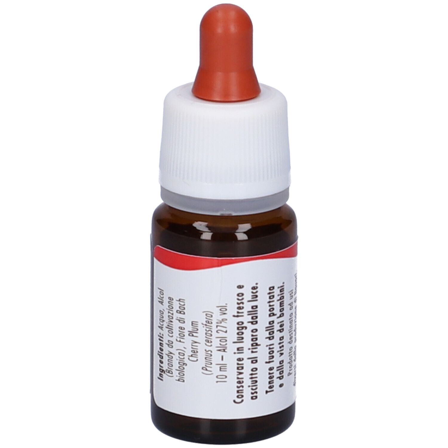 Flacone di vetro marrone con contagocce. Scritta: fiori di Bach flowers GUNA Cherry Plum. 10 ml.