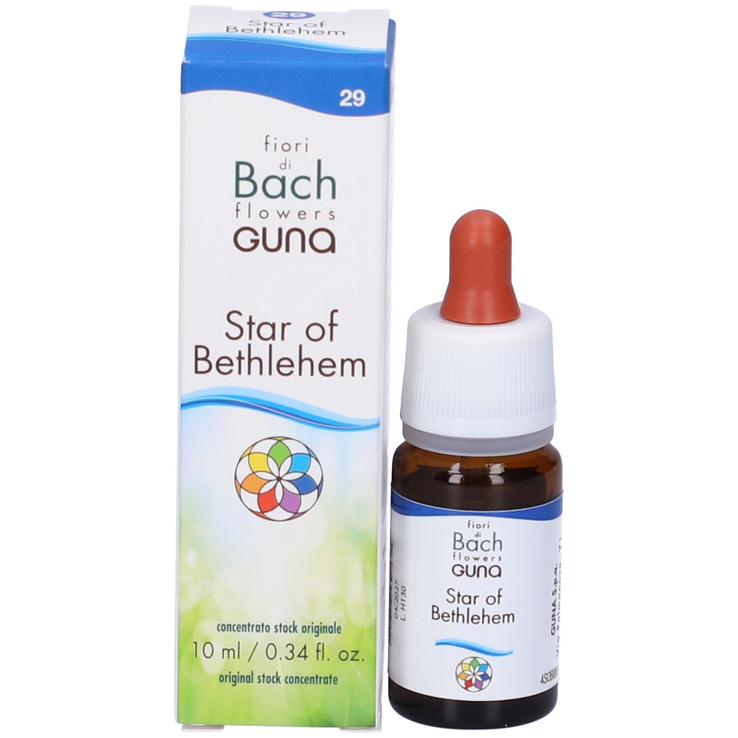 Star of Bethlehem Guna Gocce 10 ml. Flacone con contagocce e confezione. Informazioni sul prodotto.