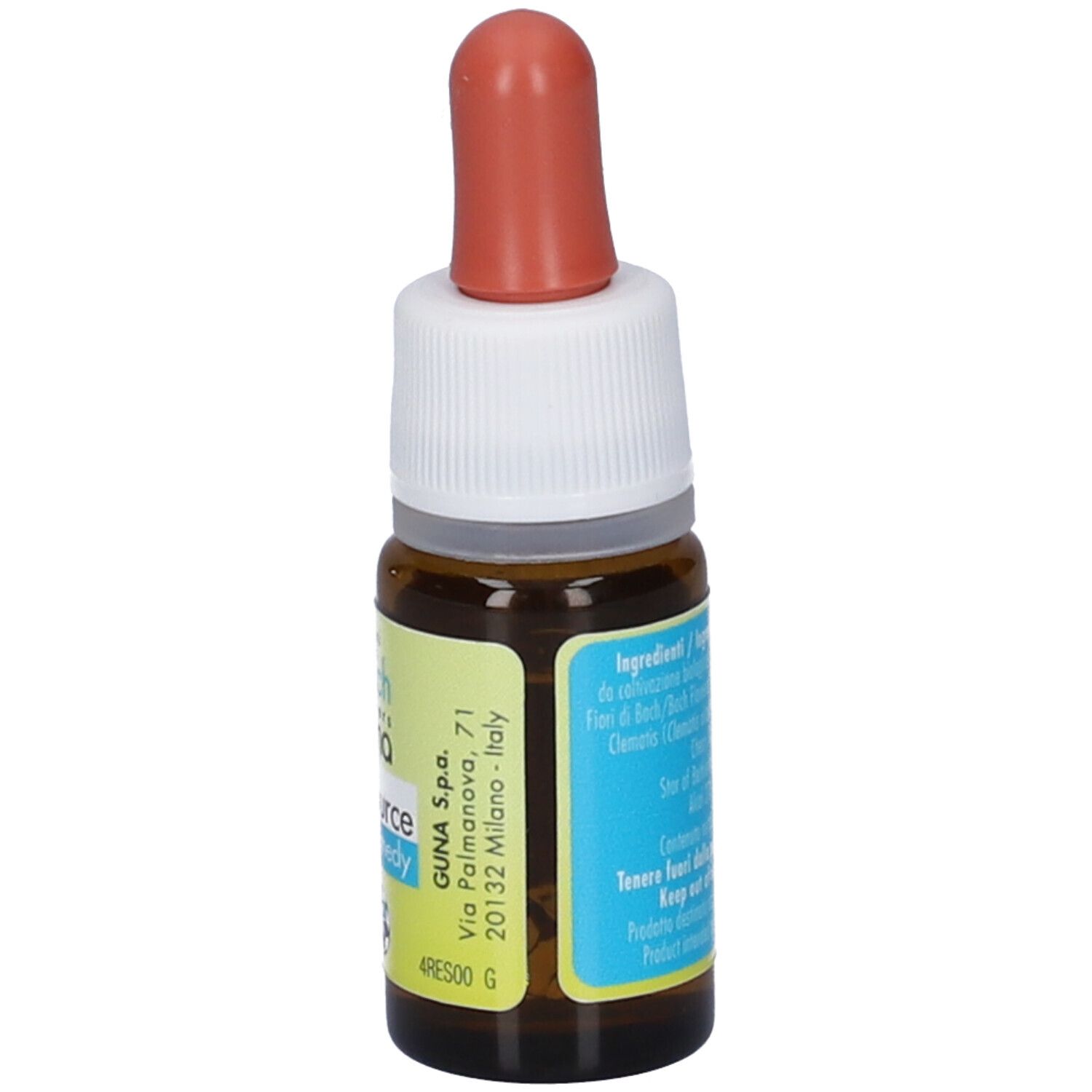 Braunglasflasche mit Pipettenverschluss und Etikett: Bachblüten GUNA Resource Remedy, GUNA S.p.A.