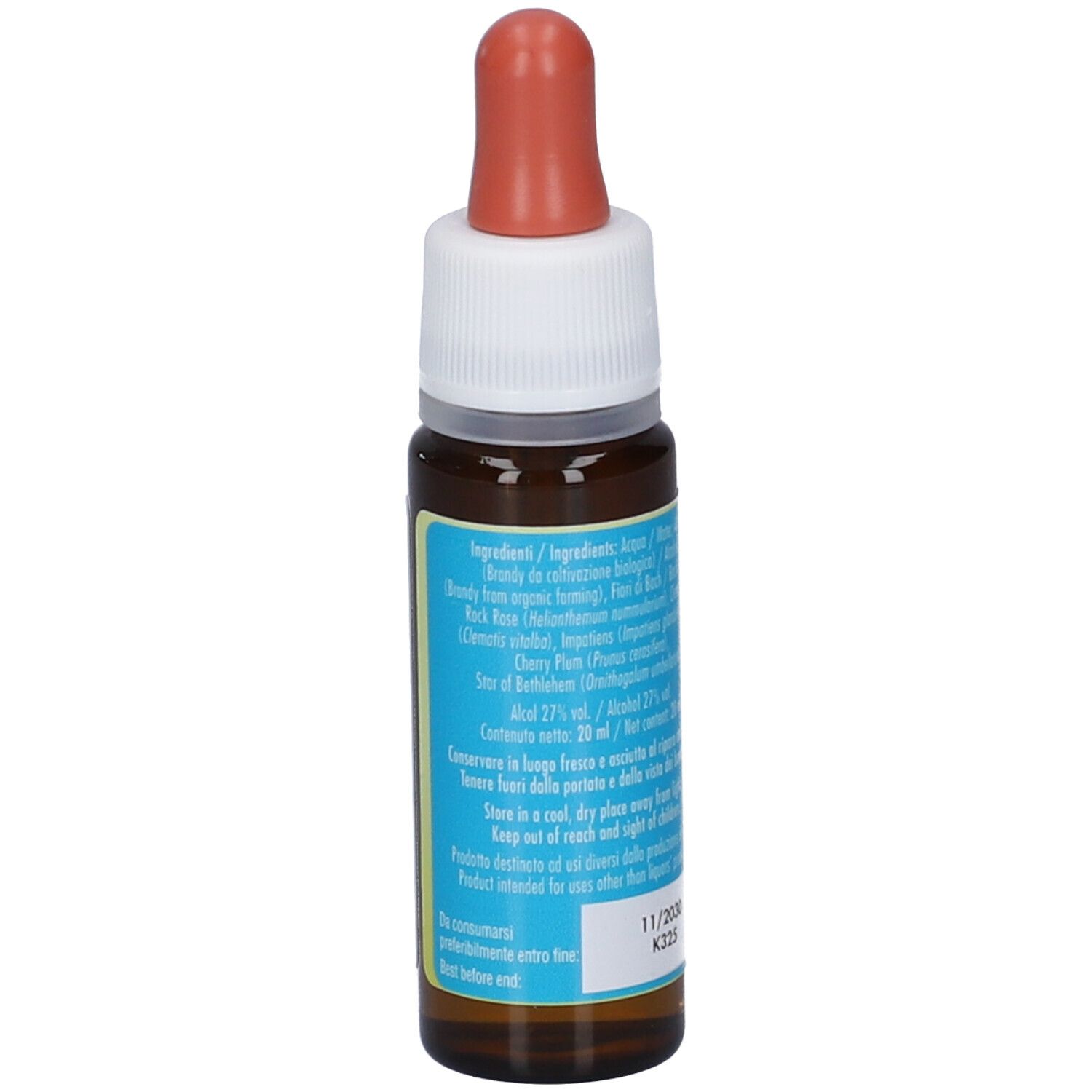 Rückseite der Resource Remedy Tropfenflasche mit Pipette, Bachblüten GUNA.