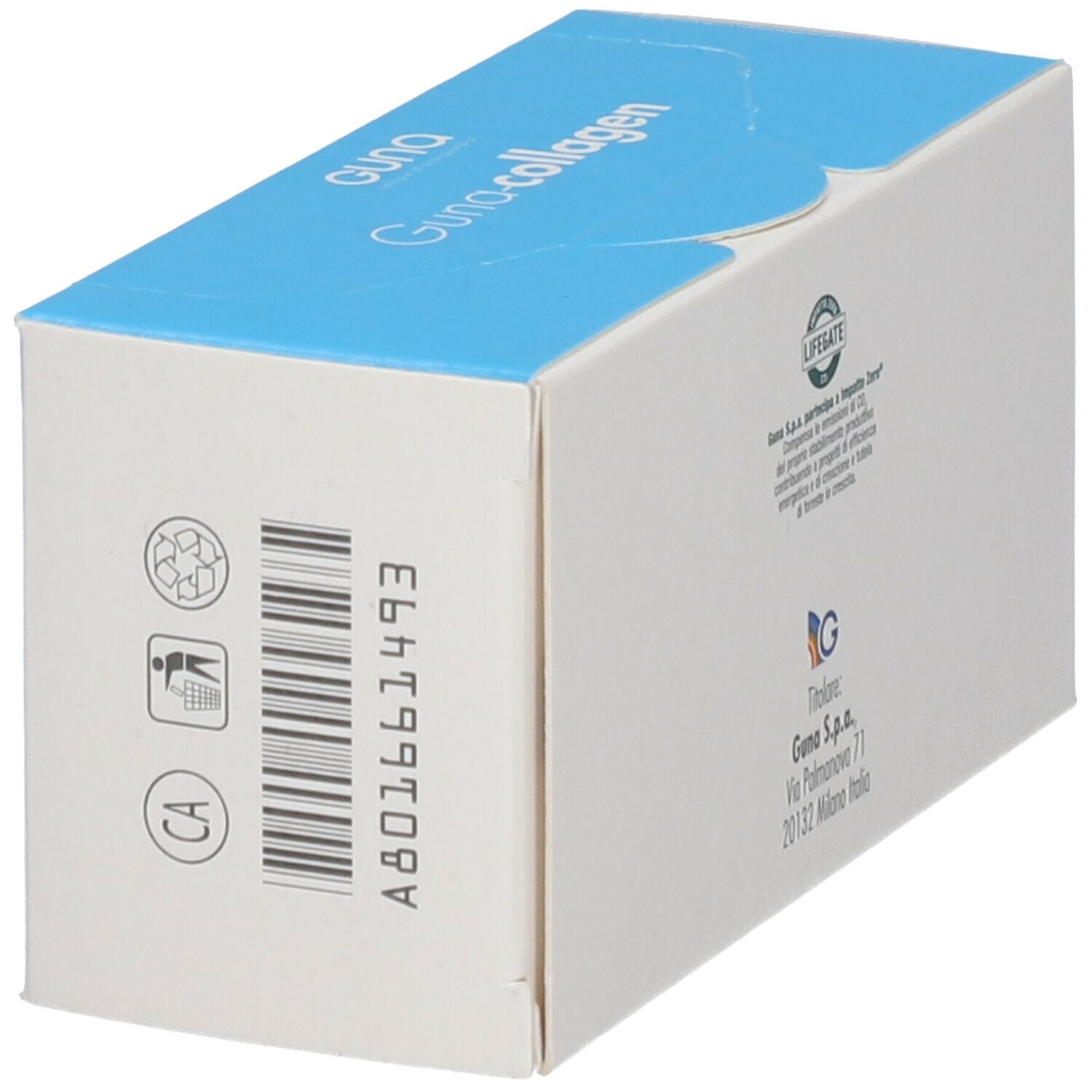 Scatola di Guna-collagen. Scritto: Guna-collagen, medicinale omeopatico, 10 fiale.