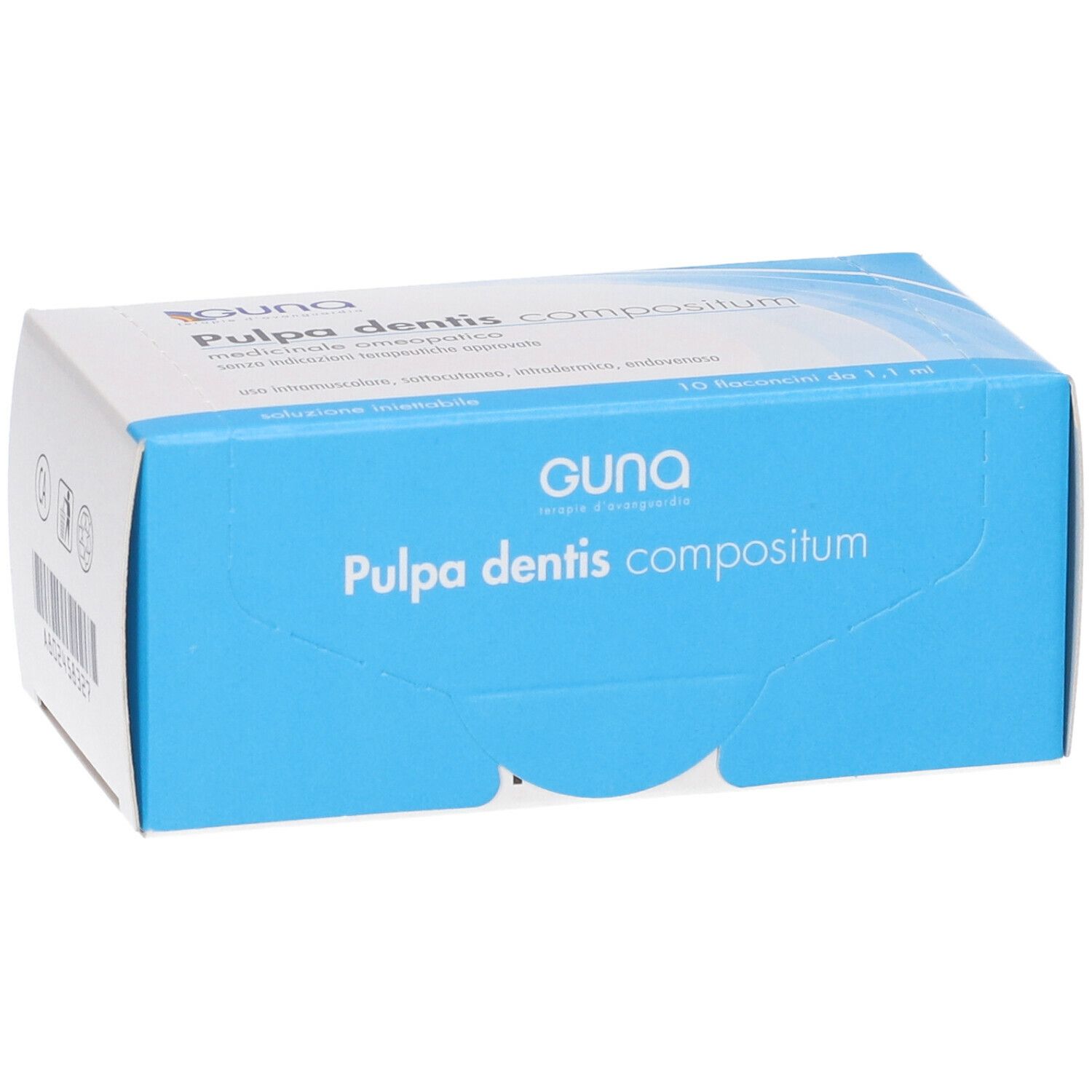 Guna Pulpa Dentis Compositum, scatola blu. Fronte con nome del prodotto e logo.
