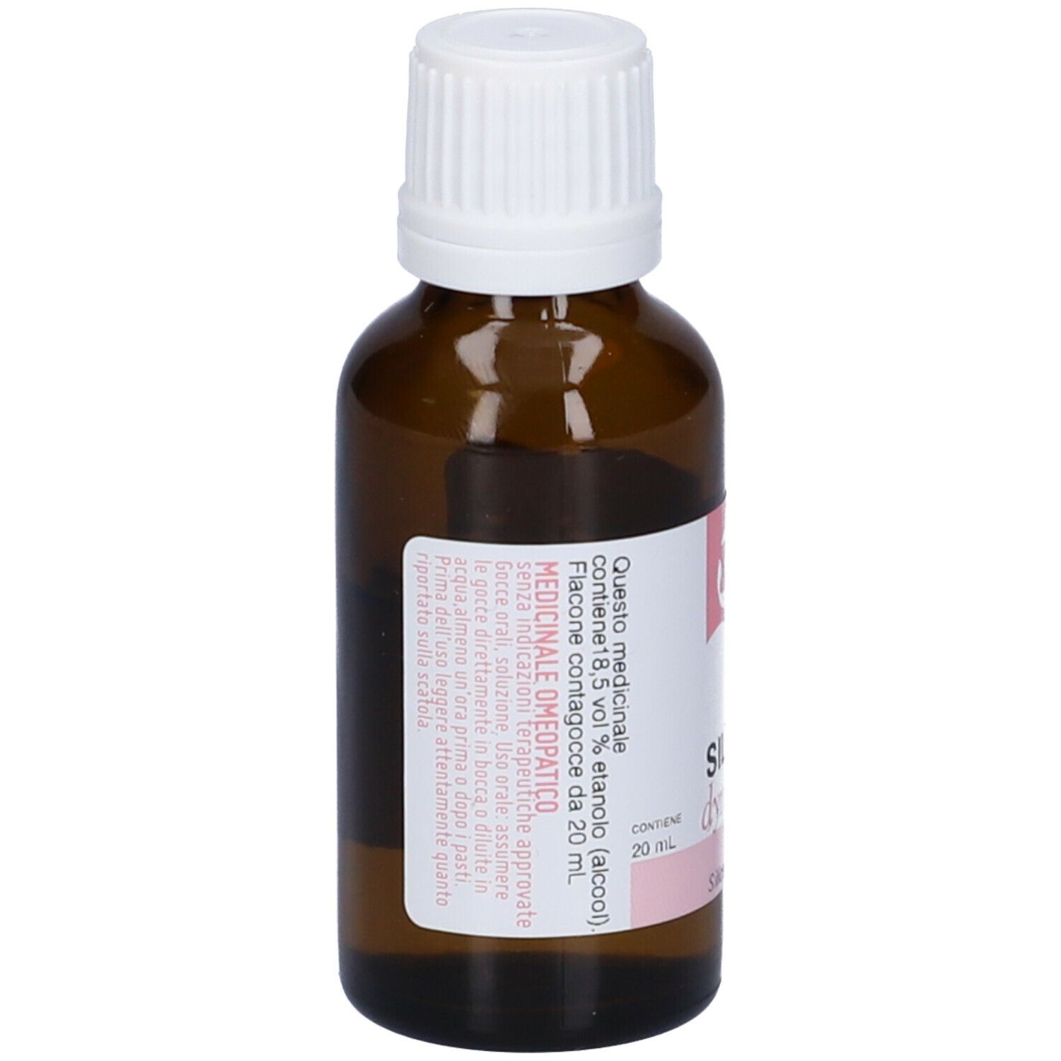 Flacone in vetro marrone con tappo bianco. Etichetta: Silicea dynamis 30 CH.