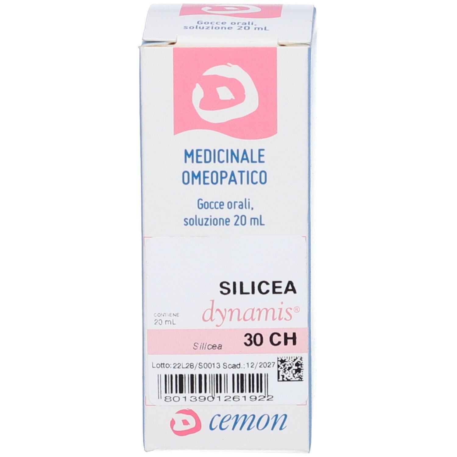 Confezione del prodotto. Scritta: Medicinale Omeopatico, Silicea dynamis 30 CH.