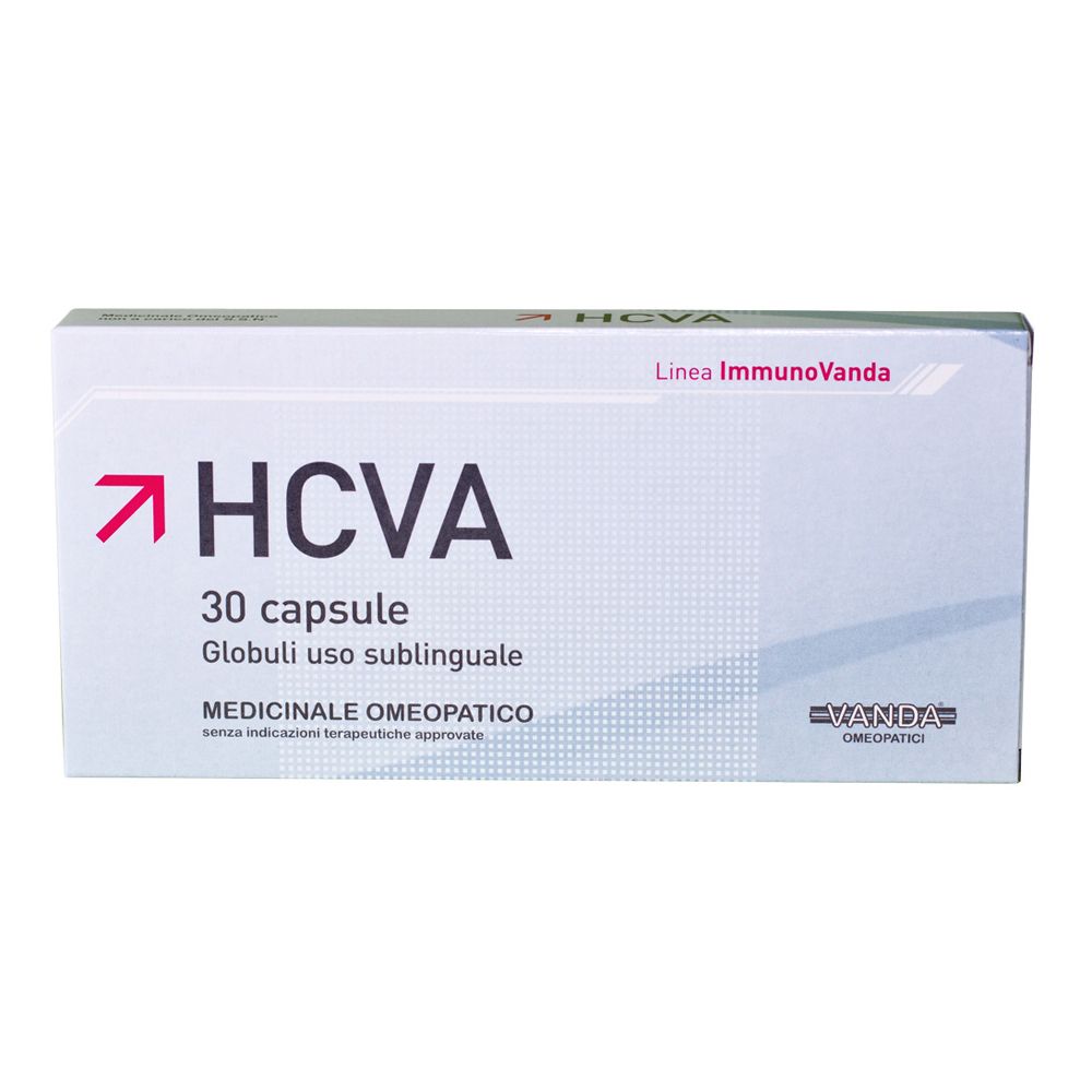 Scatola bianca con logo HCVA e testo. Contiene 30 capsule. Marchio: Vanda.