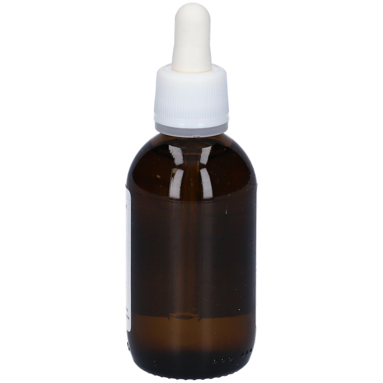 Flacone di vetro marrone con tappo bianco e contagocce. Nessuna etichetta visibile. OTI D Vitamina D3.