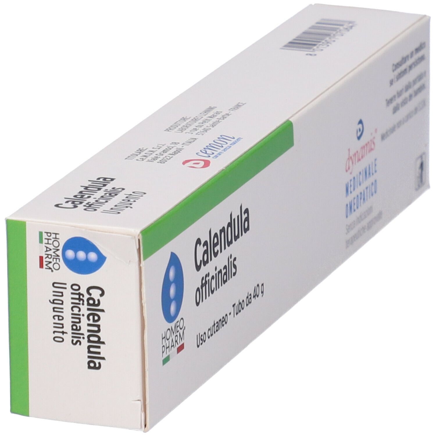 Scatola Calendula officinalis. Marchio Homeopharm, dynamis. Uso cutaneo - Tubo da 40 g.