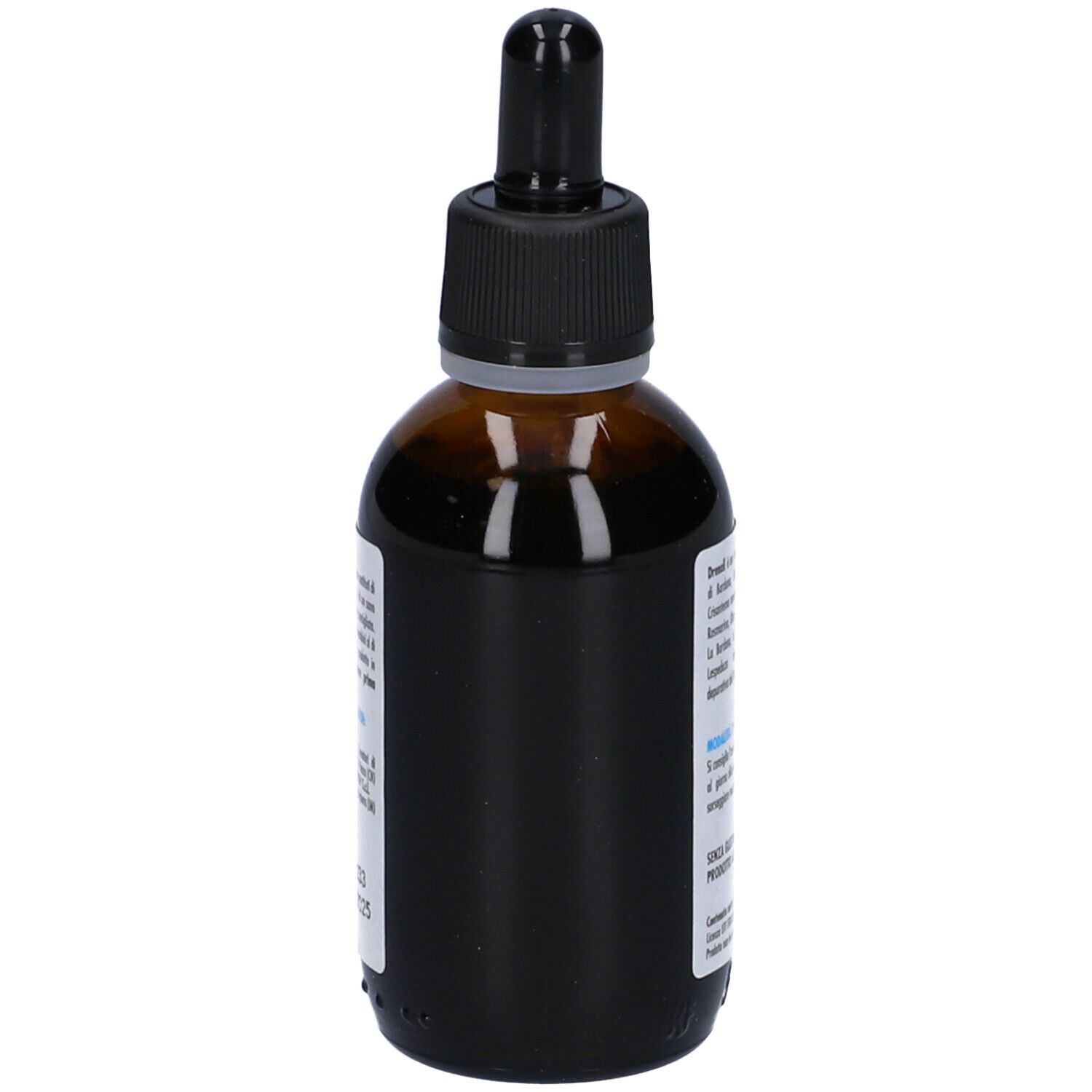 Flacone di vetro marrone con contagocce nero. Scritta: drenall gocce. Laboratori Legren. Etichetta con area blu e testo.