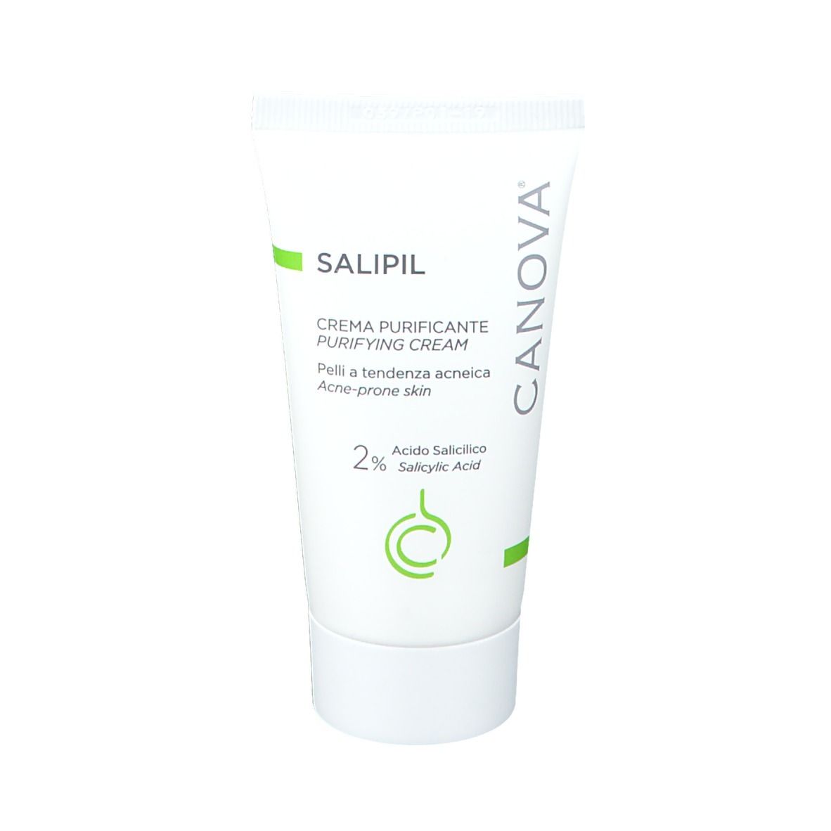 Tube de CANOVA SALIPIL Crème. Contient 2% d'acide salicylique. Pour peaux à problèmes.