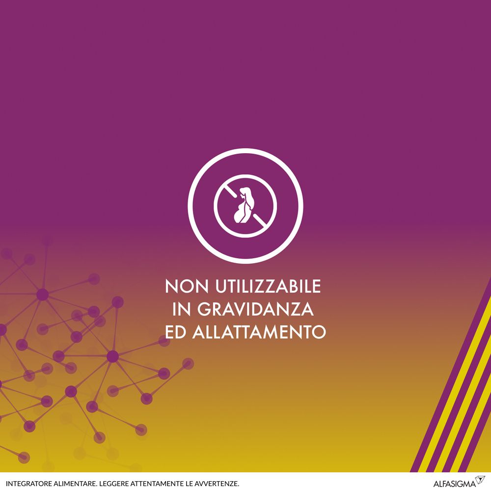 Grafik mit Text. Nicht während der Schwangerschaft und Stillzeit. Lila und gelbe Streifen.