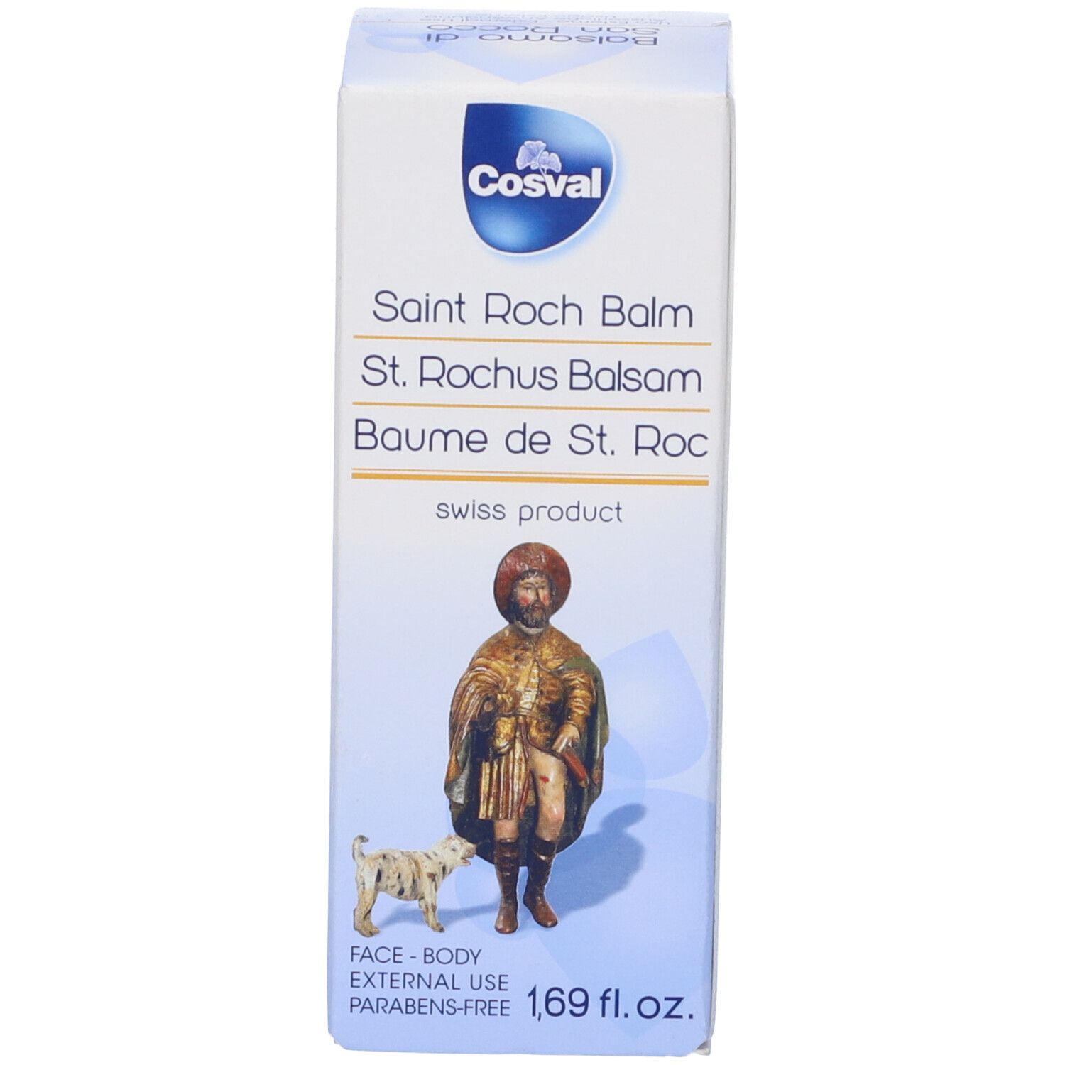 Scatola. Scritta: Saint Roch Balm, St. Rochus Balsam, Baume de St. Roc. 1,69 fl. oz.