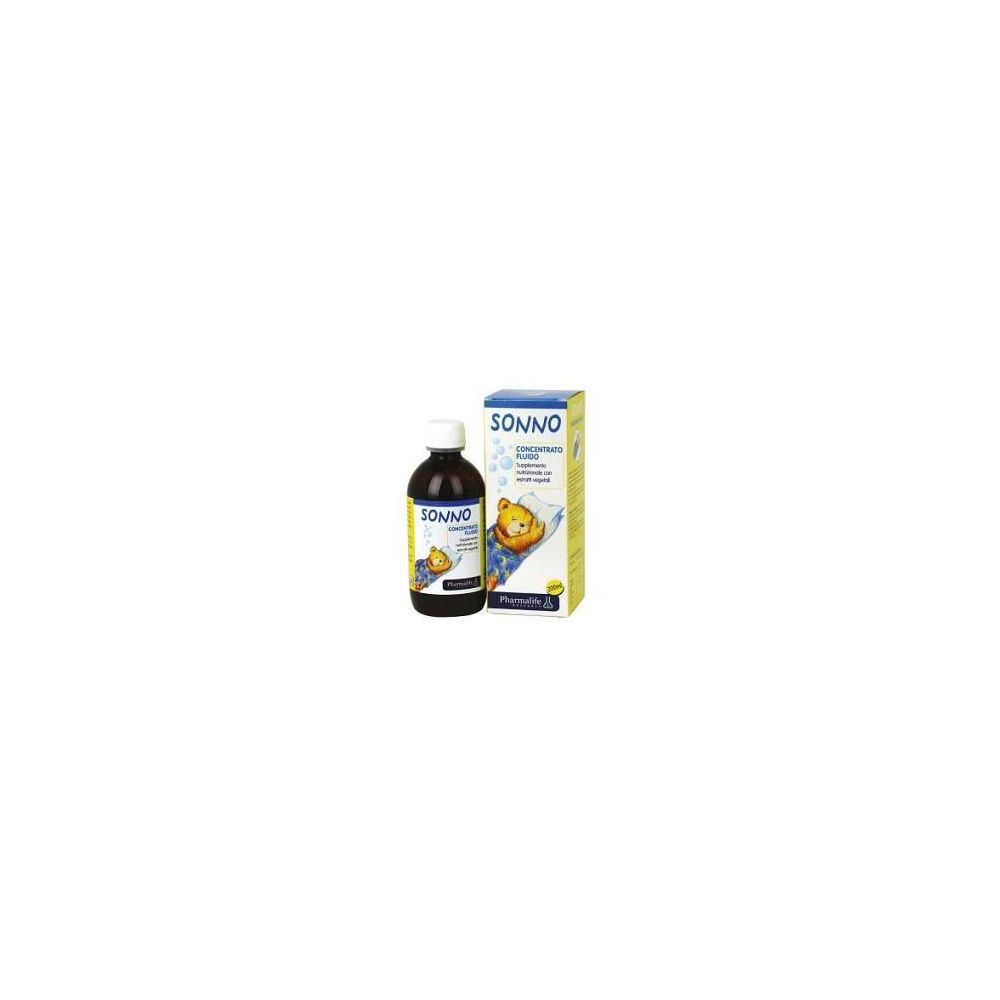 Flacone marrone con tappo bianco e confezione gialla. Scritta SONNO. Prodotto Pharmalife.