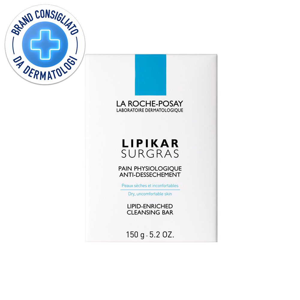 La Roche-Posay Lipikar Surgras. Pane fisiologico anti-secchezza. Per pelli secche. Marchio dermatologico.