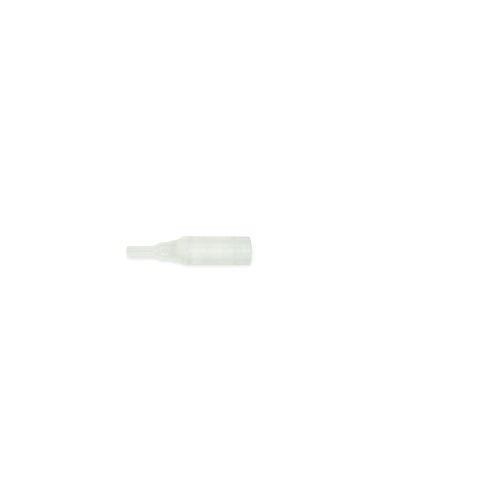 Catetere trasparente. Forma conica. Su sfondo bianco.