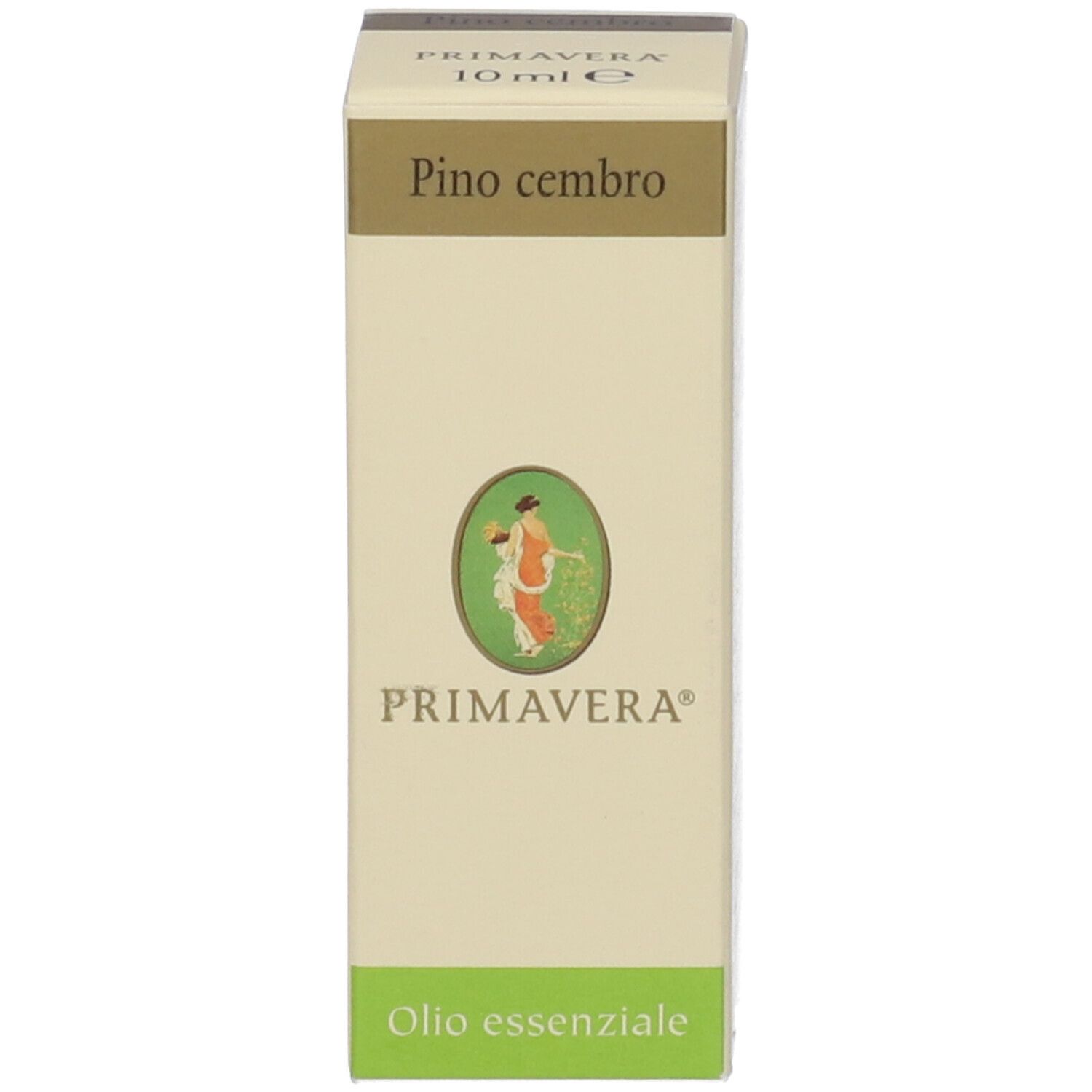 Scatola. Scritta: Pino Cembro. Marchio Primavera.