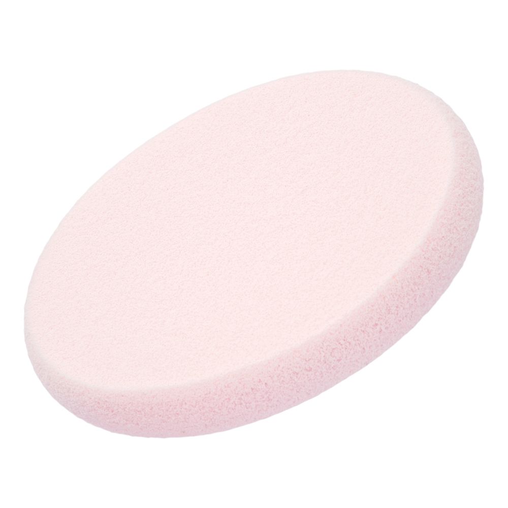 Spugna per trucco ovale rosa chiaro. Superficie leggermente porosa.