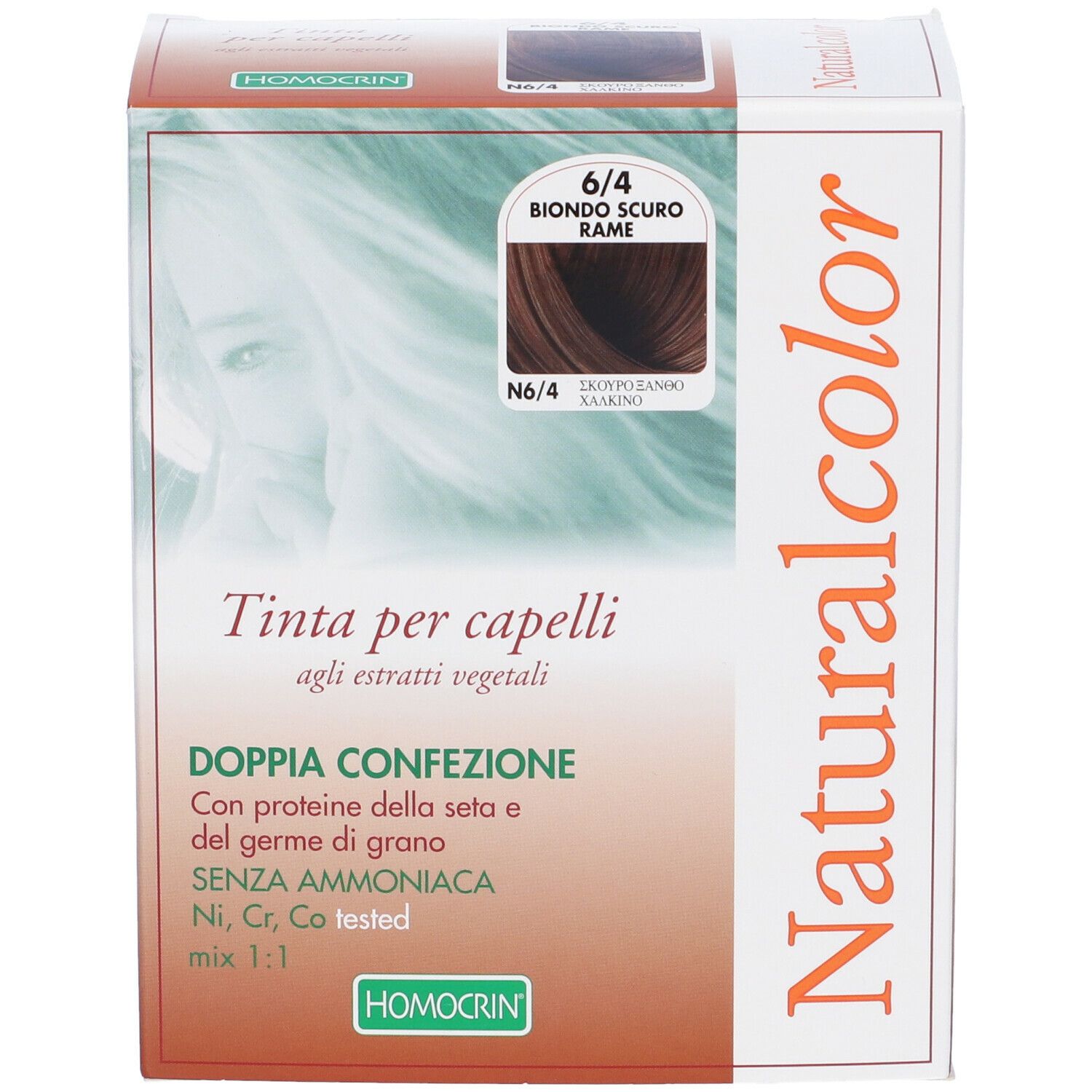 Confezione Naturalcolor tinta per capelli 6/4 Biondo Scuro Rame. Doppia confezione. Con estratti vegetali.