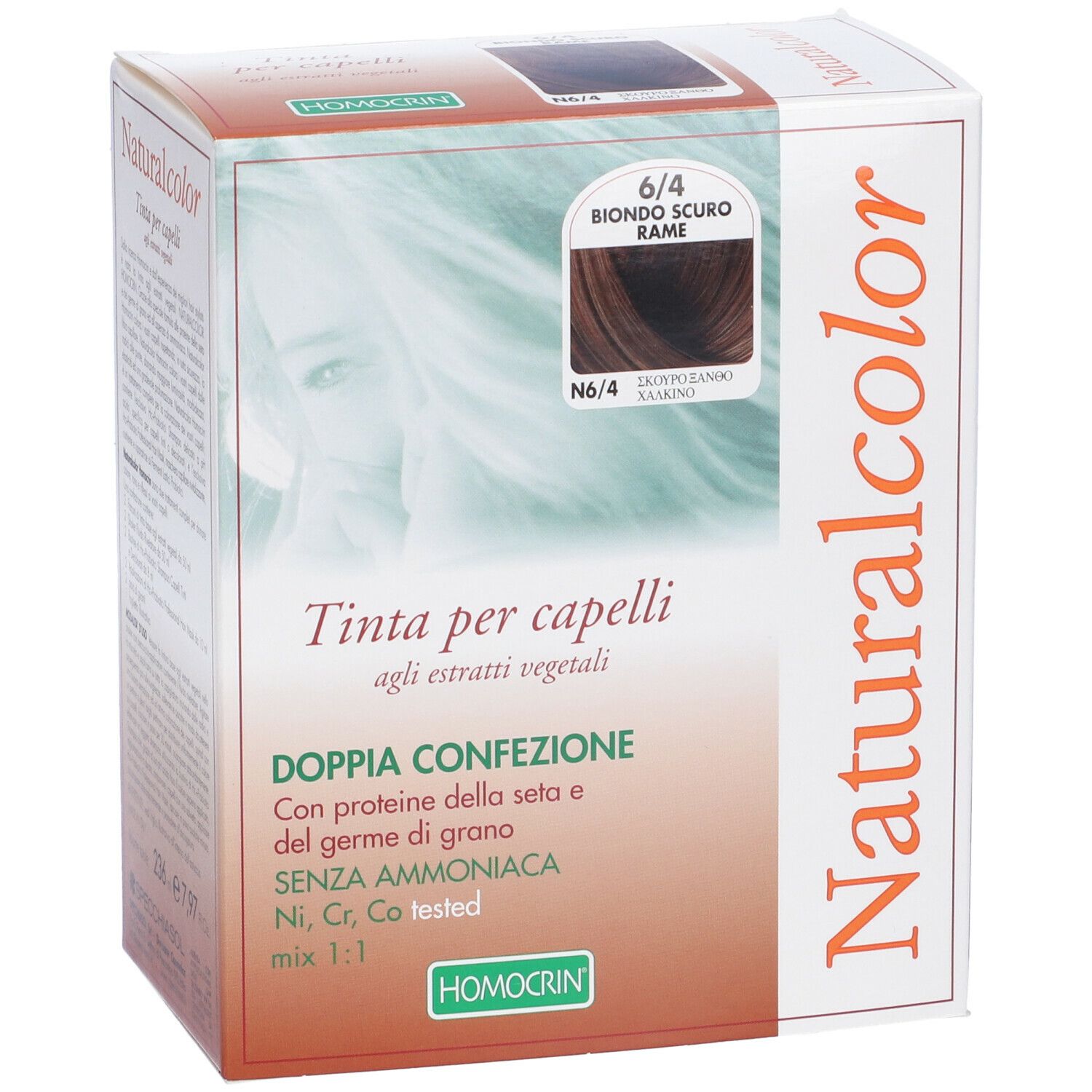 Confezione Naturalcolor tinta per capelli 6/4 Biondo Scuro Rame. Doppia confezione. Con estratti vegetali.