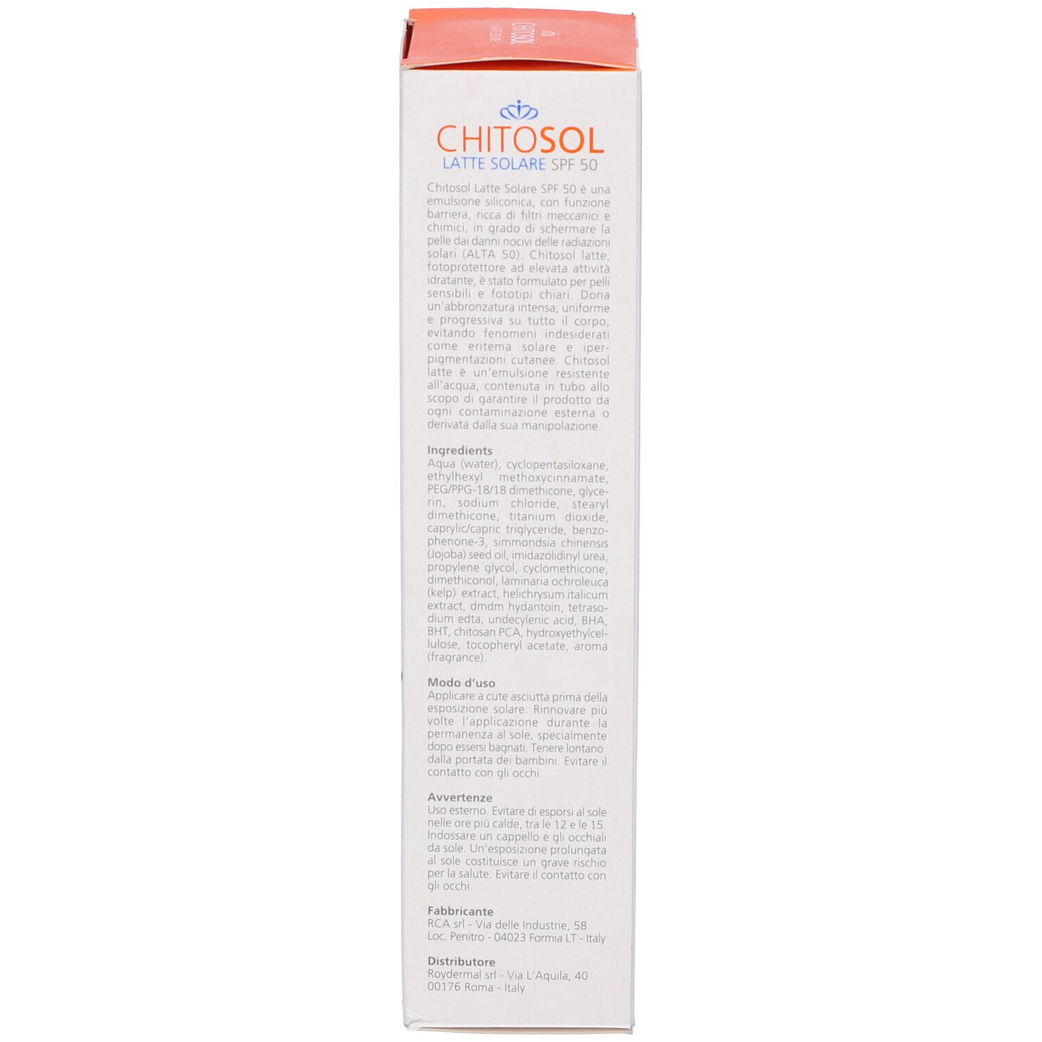 Retro della scatola. Testo con ingredienti e istruzioni per l'uso. Tubo da 4,2 fl. oz.
