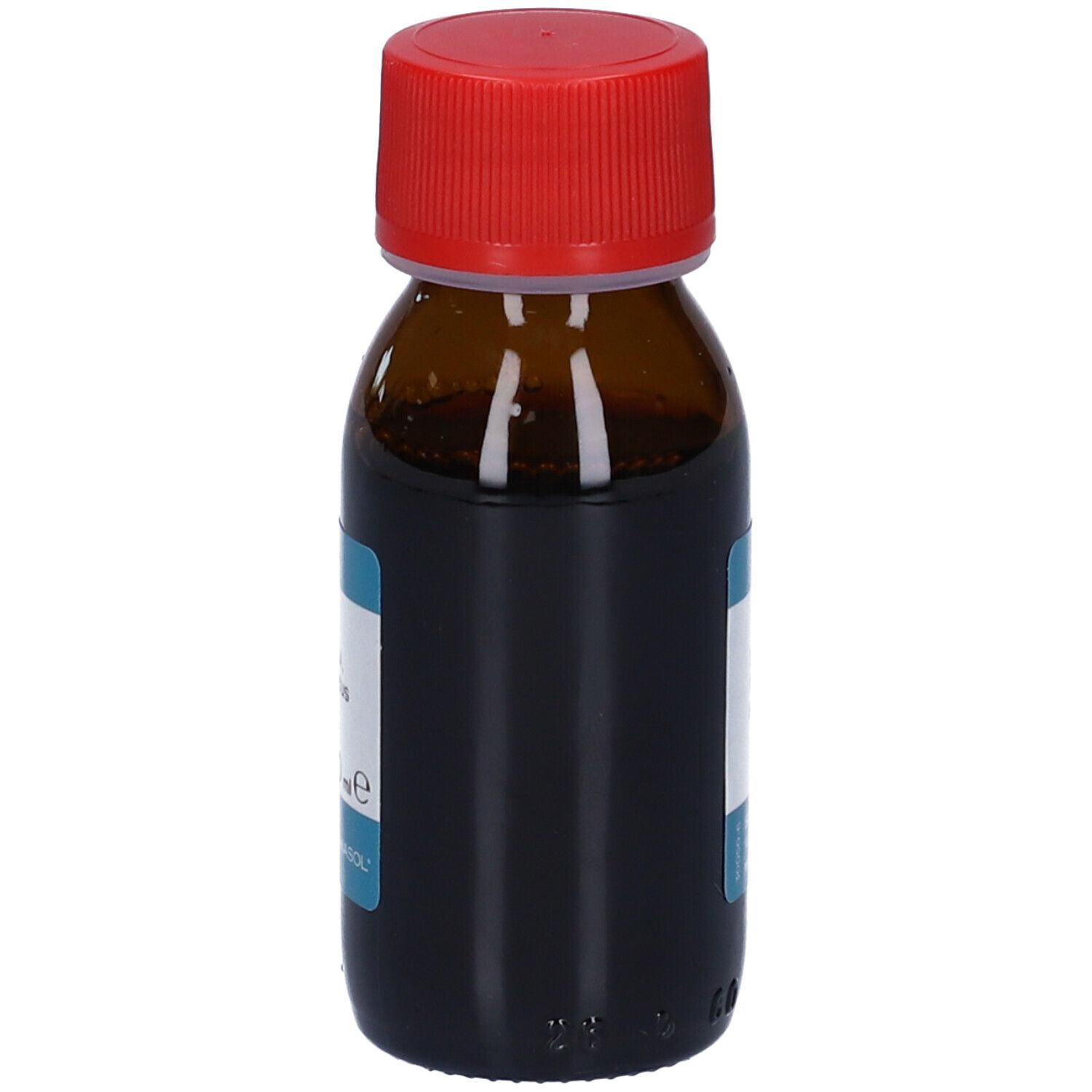 Bottiglia di vetro marrone con tappo rosso. Scritta: Boldo, Soluzione Idroalcolica. Marchio: Specchiasol.