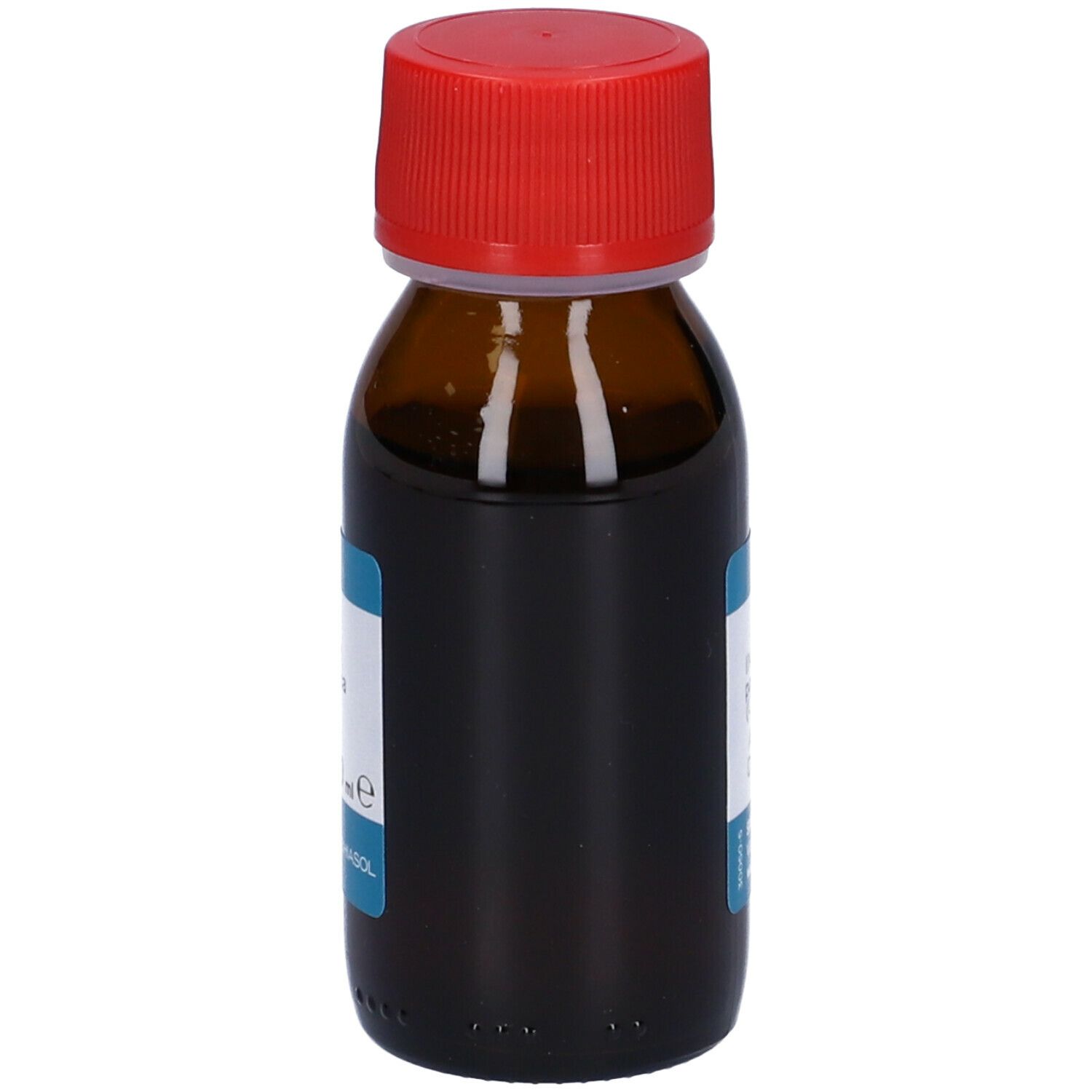 Flacone di vetro marrone con tappo rosso. Etichetta con testo: Centella Asiatica, Soluzione Idroalcolica. Marchio Specchiasol.