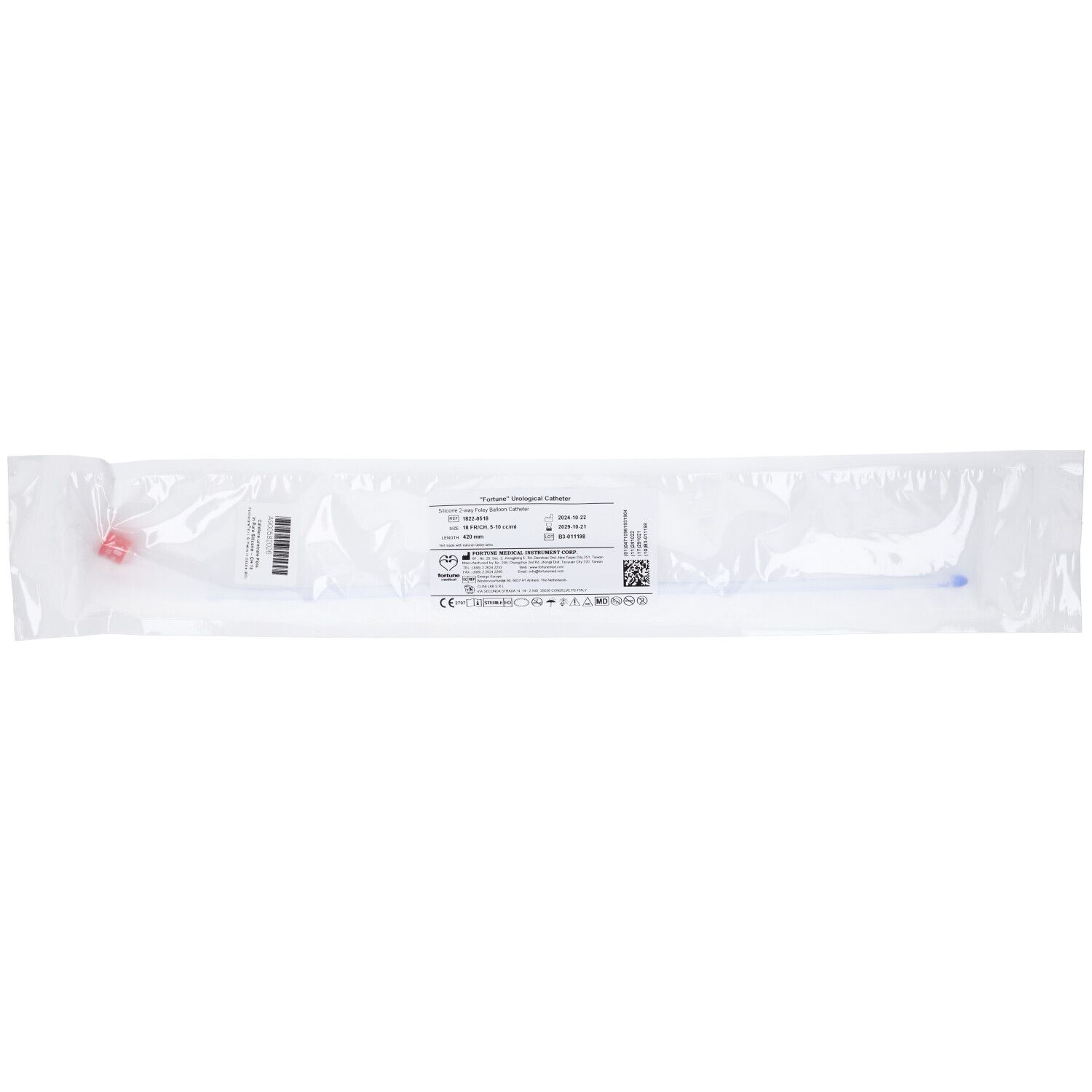 Catetere Uretrale Foley In Puro Silicone Ch18 Due Vie. Punta In Nelaton, Capacita' Del Palloncino 10Ml. Superficie Liscia