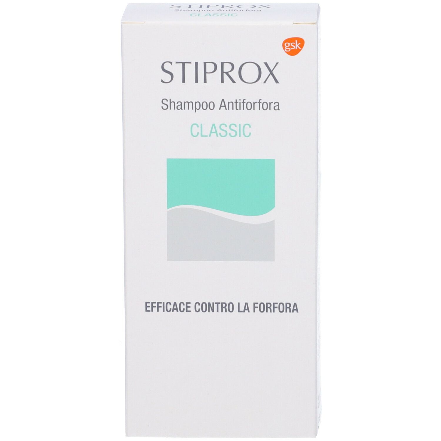 Emballage du produit. Inscription STIPROX Shampoo Antiforfora Classic. Logo.