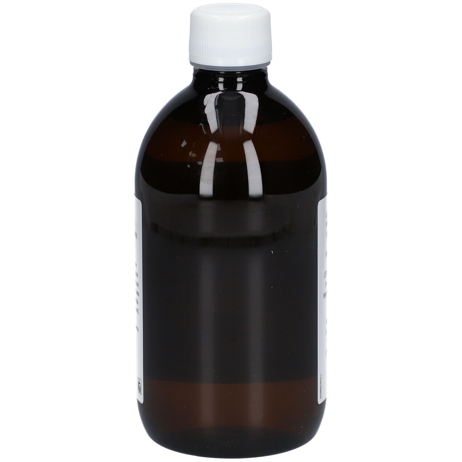 Rückansicht der braunen Flasche ESI Süßmandelöl mit weißem Verschluss. Text.