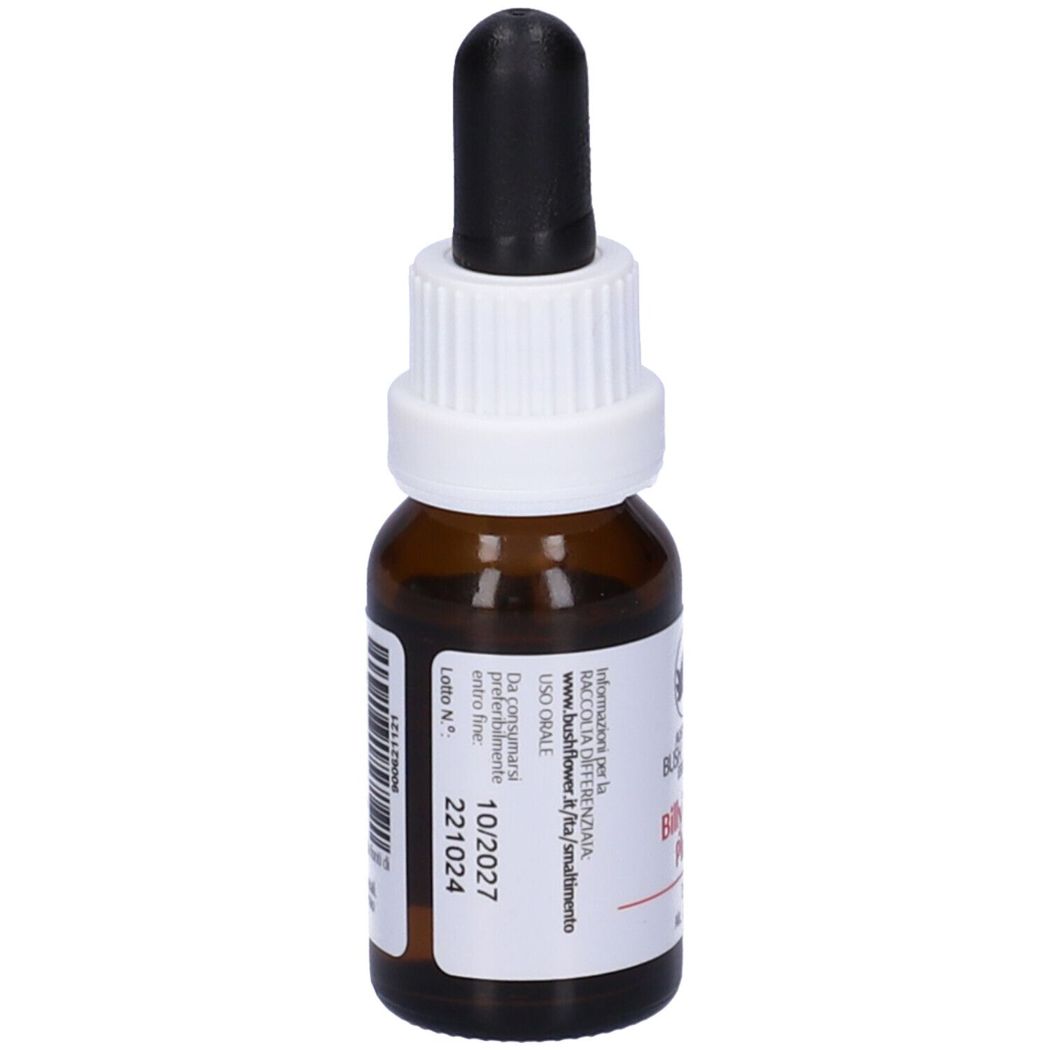 Flacone di vetro marrone con contagocce. Scritta: Australian Bush Flower Essences, Billy Goat Plum, 15ml, etichetta.