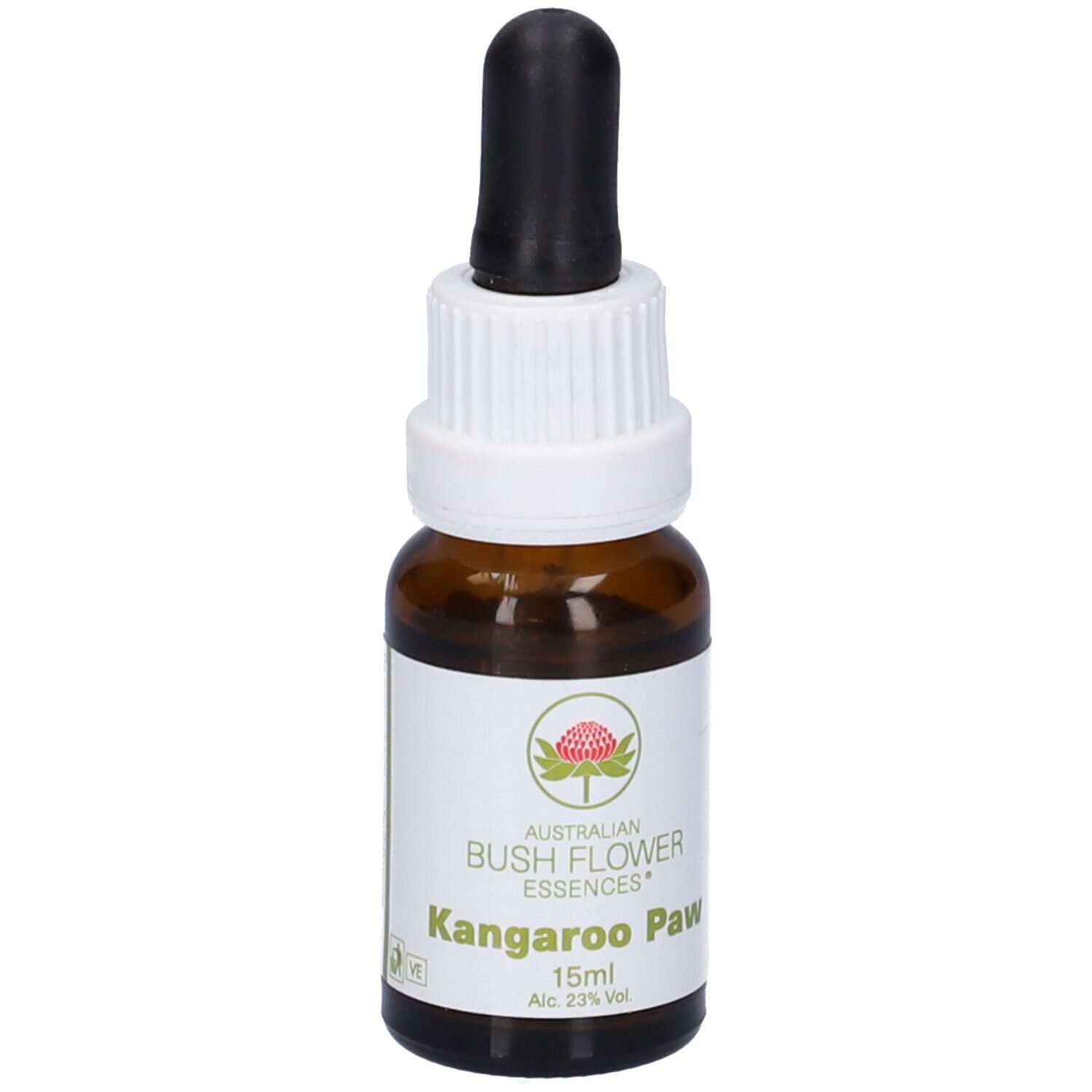 Flacone di vetro marrone con contagocce. Etichetta bianca con nome e logo. 15ml.