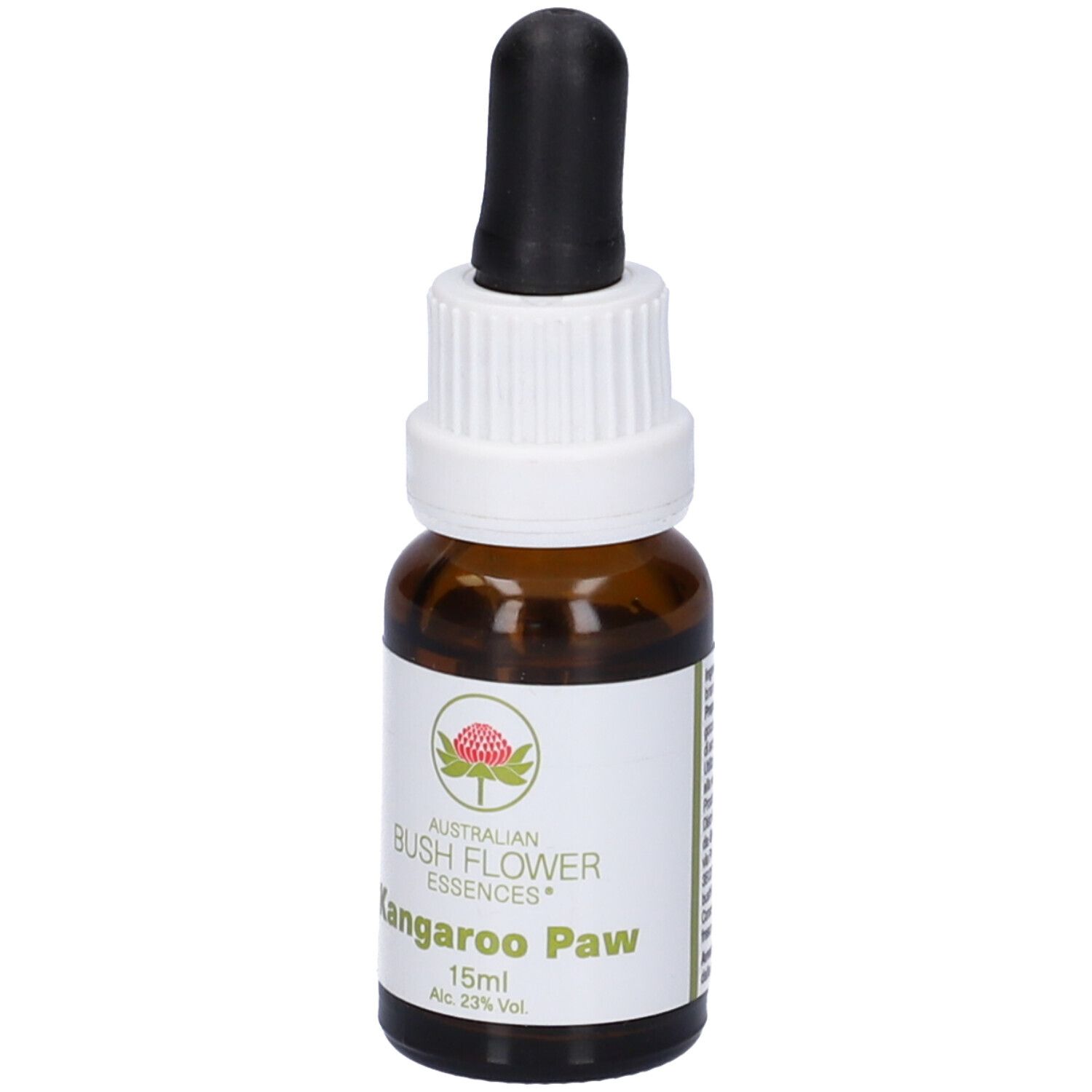 Flacone di vetro marrone con contagocce. Etichetta bianca con nome e logo. 15ml.