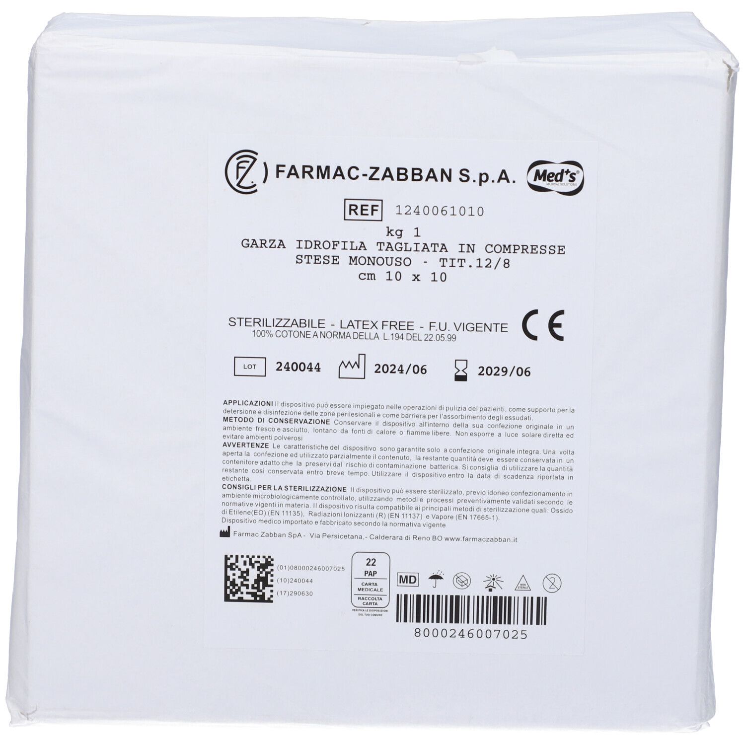 Garza 12/8 Idrof 10X10Cm 1KG 1 St