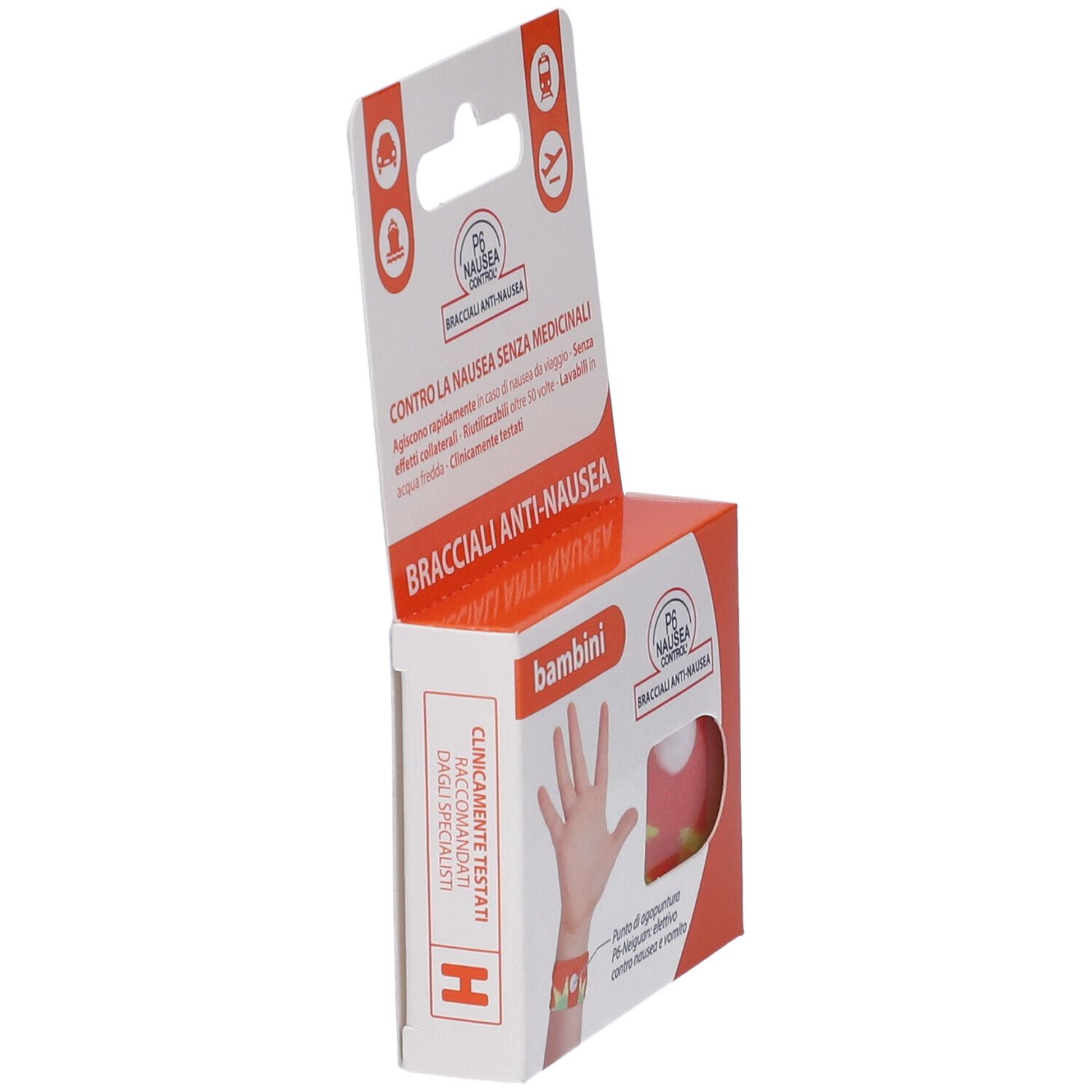 Verpackung für Anti-Übelkeits-Armbänder für Kinder.