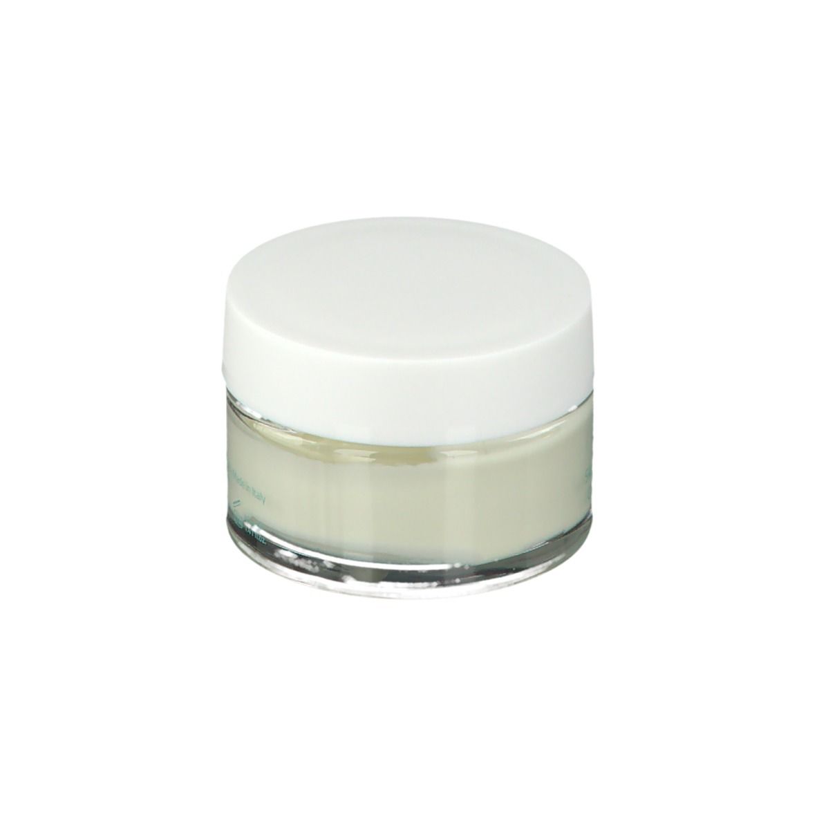 Vasetto con coperchio bianco. Il vasetto contiene una crema.