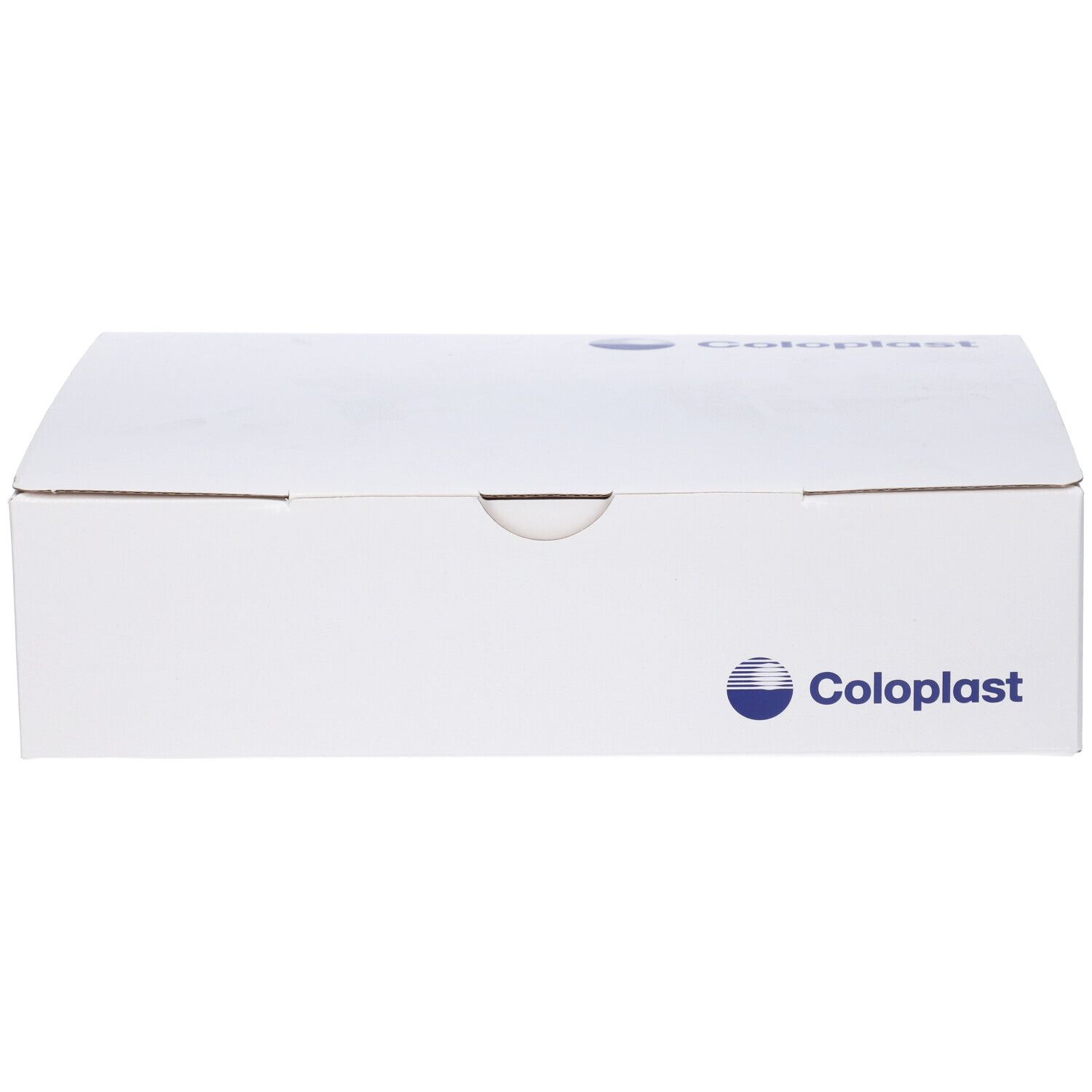 Weiße Produktverpackung mit Coloplast-Logo. Die Box ist rechteckig und geschlossen.