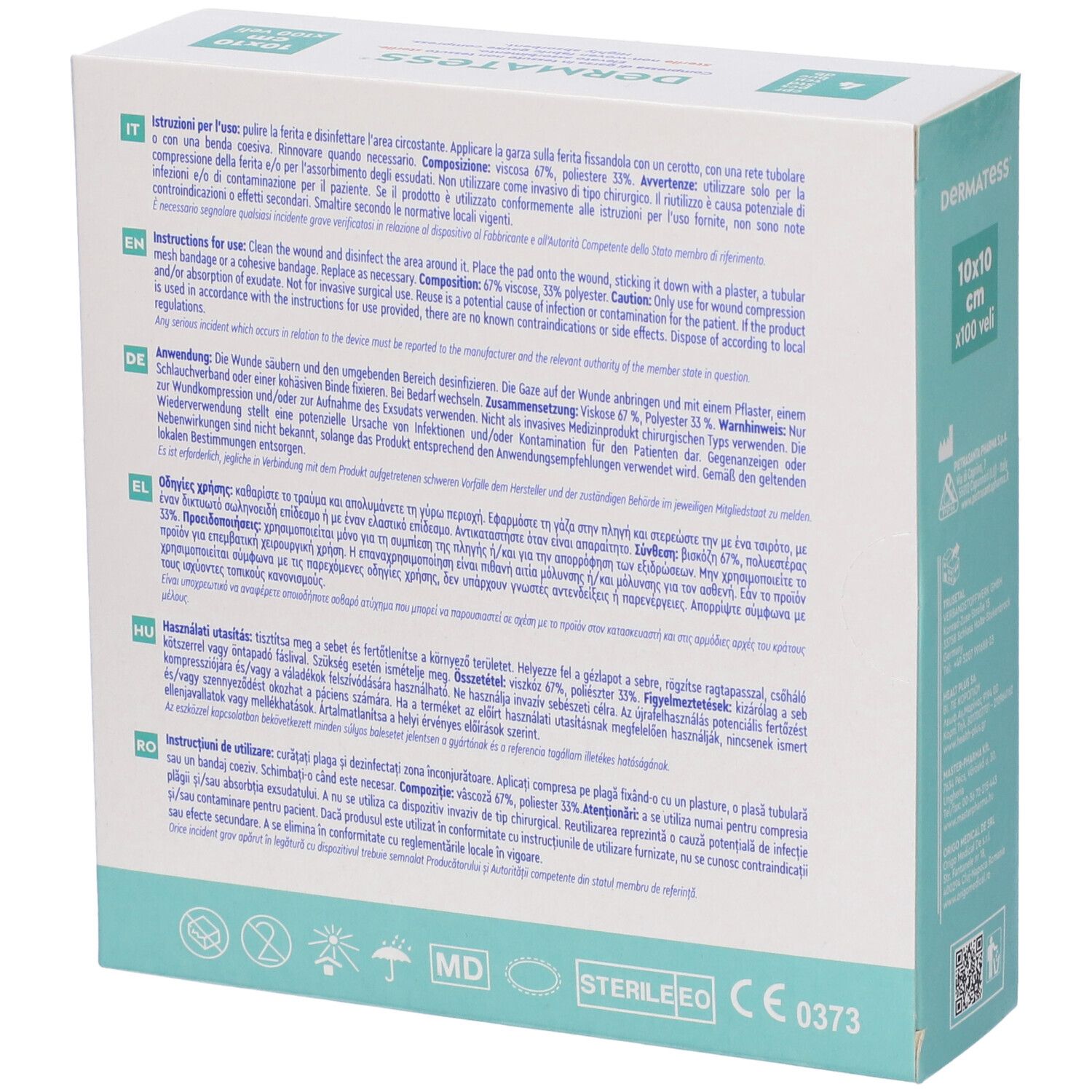 Packung Dermatex Vliesstoff-Kompressen, 18x40 cm, 12 Stück.