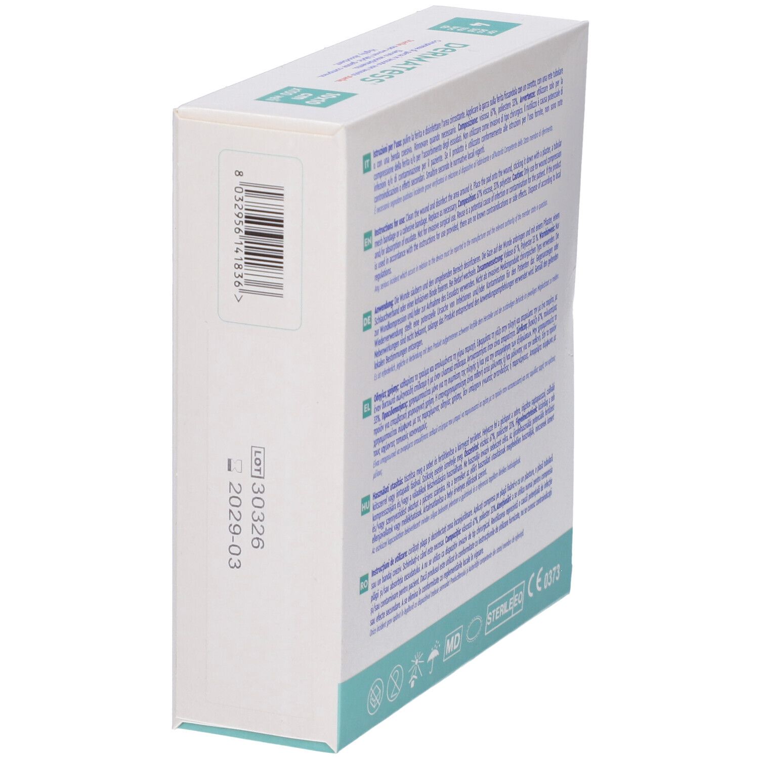 Packung Dermatex Vliesstoff-Kompressen, 10x10 cm, 12 Stück.